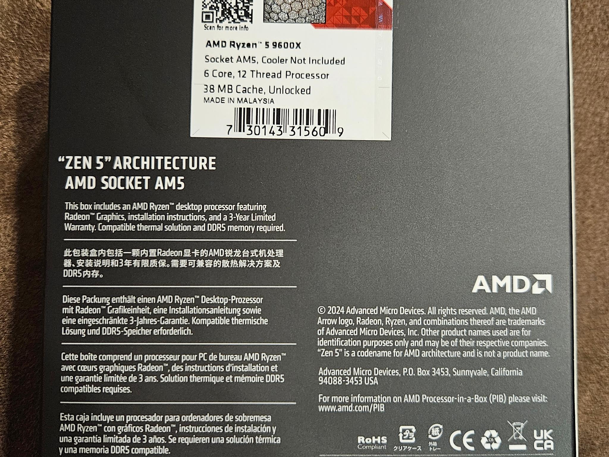 New Sealed in box AMD Ryzen 5 9600X