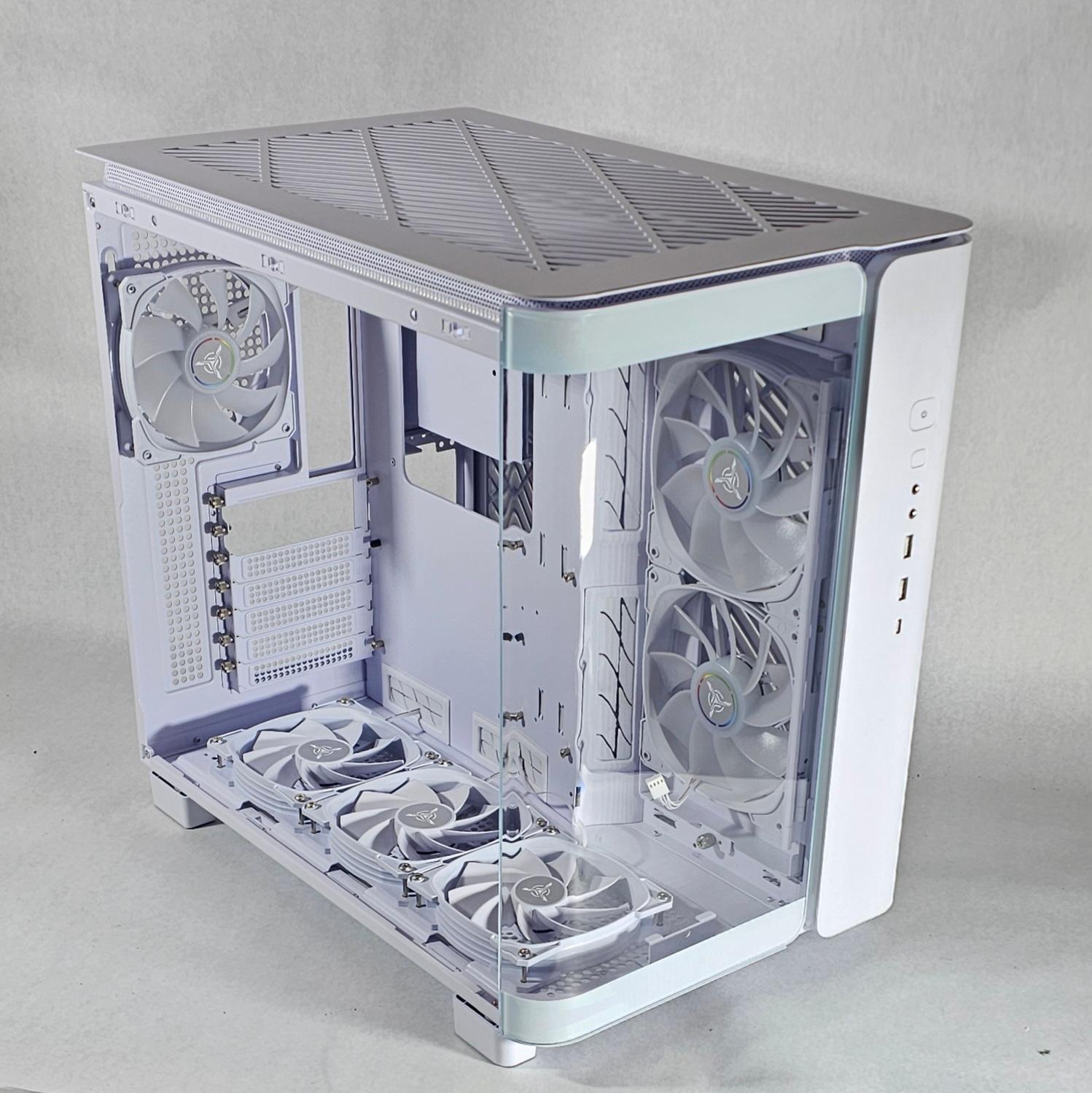 White PC Case with Tempered Glass w/ 7 RGB Fans