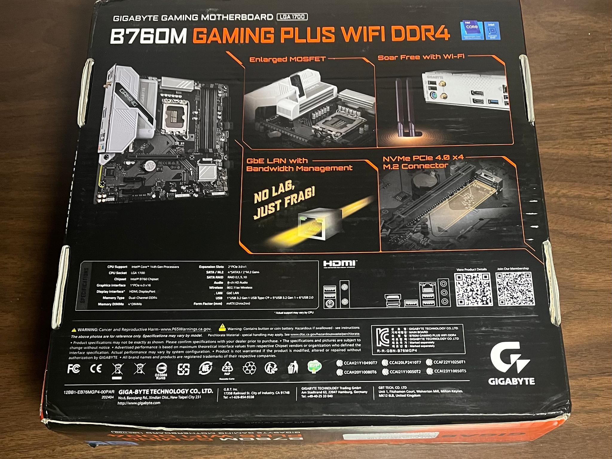 B760M Gaming Plus WiFi DDR4 MATX Motherboard | Open Box