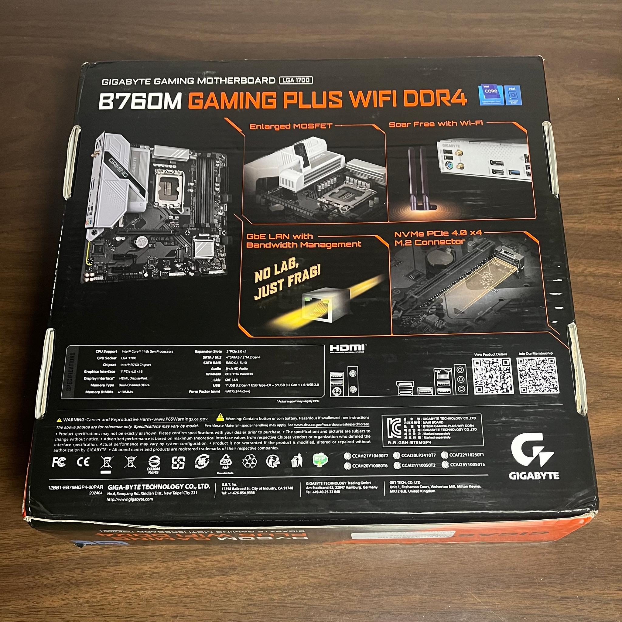 B760M Gaming Plus WiFi DDR4 MATX Motherboard | Open Box