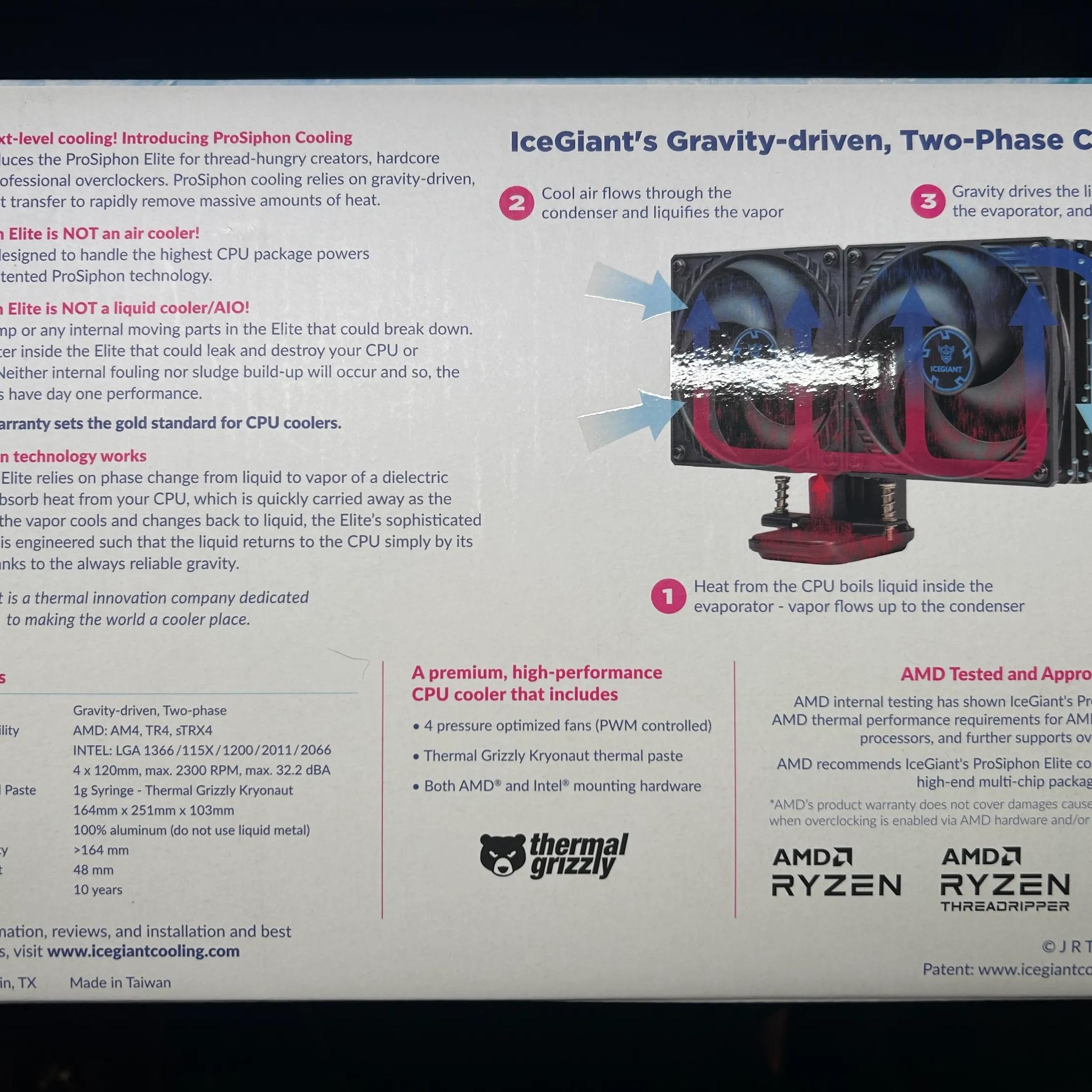 ICEGIANT PROSIPHON ELITE CPU COOLER SUPPORTS AM4, AM5, TR4, LGA - USED NO FANS