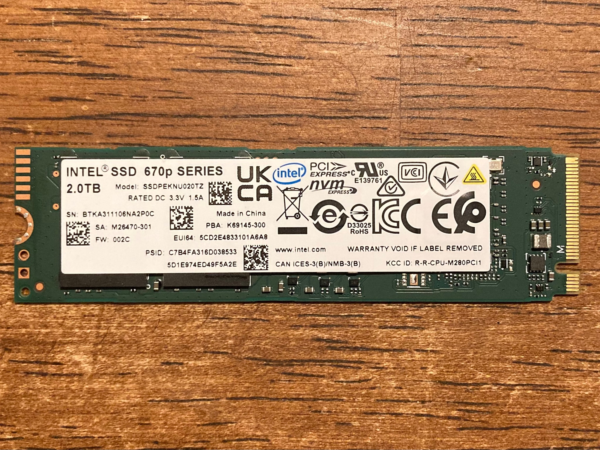Intel 670p 2TB NVME SSD
