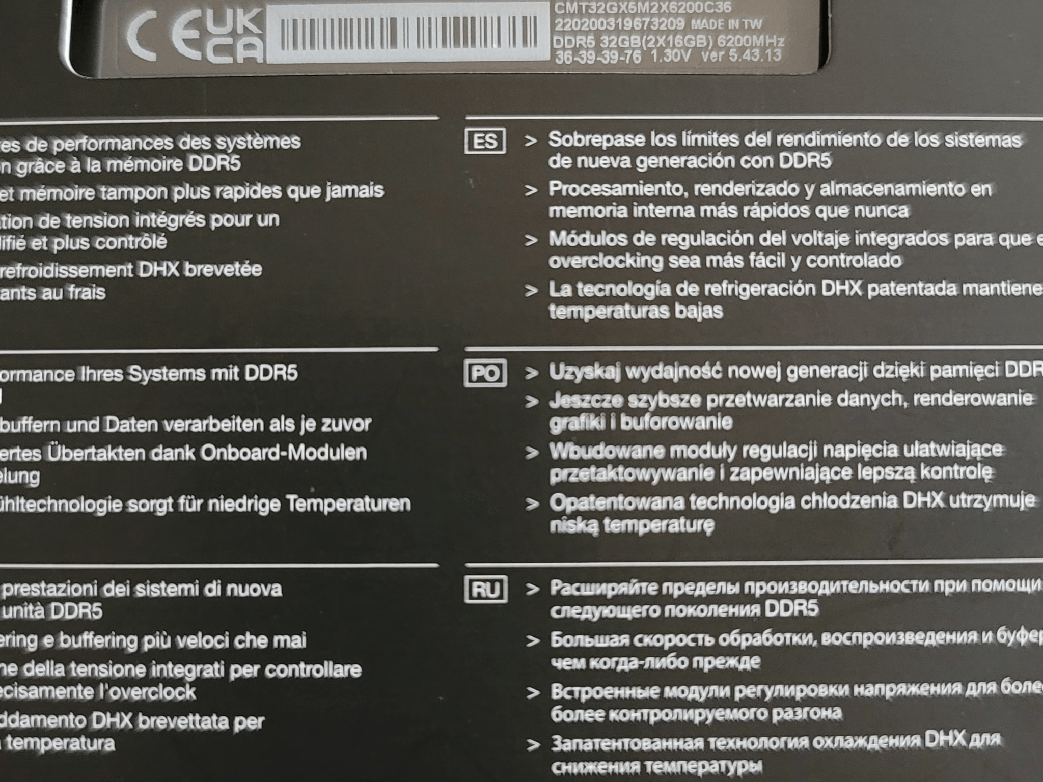 DDR5 6200mhz C36 Corsair Dominator Platinum RGB 32gb 2x16