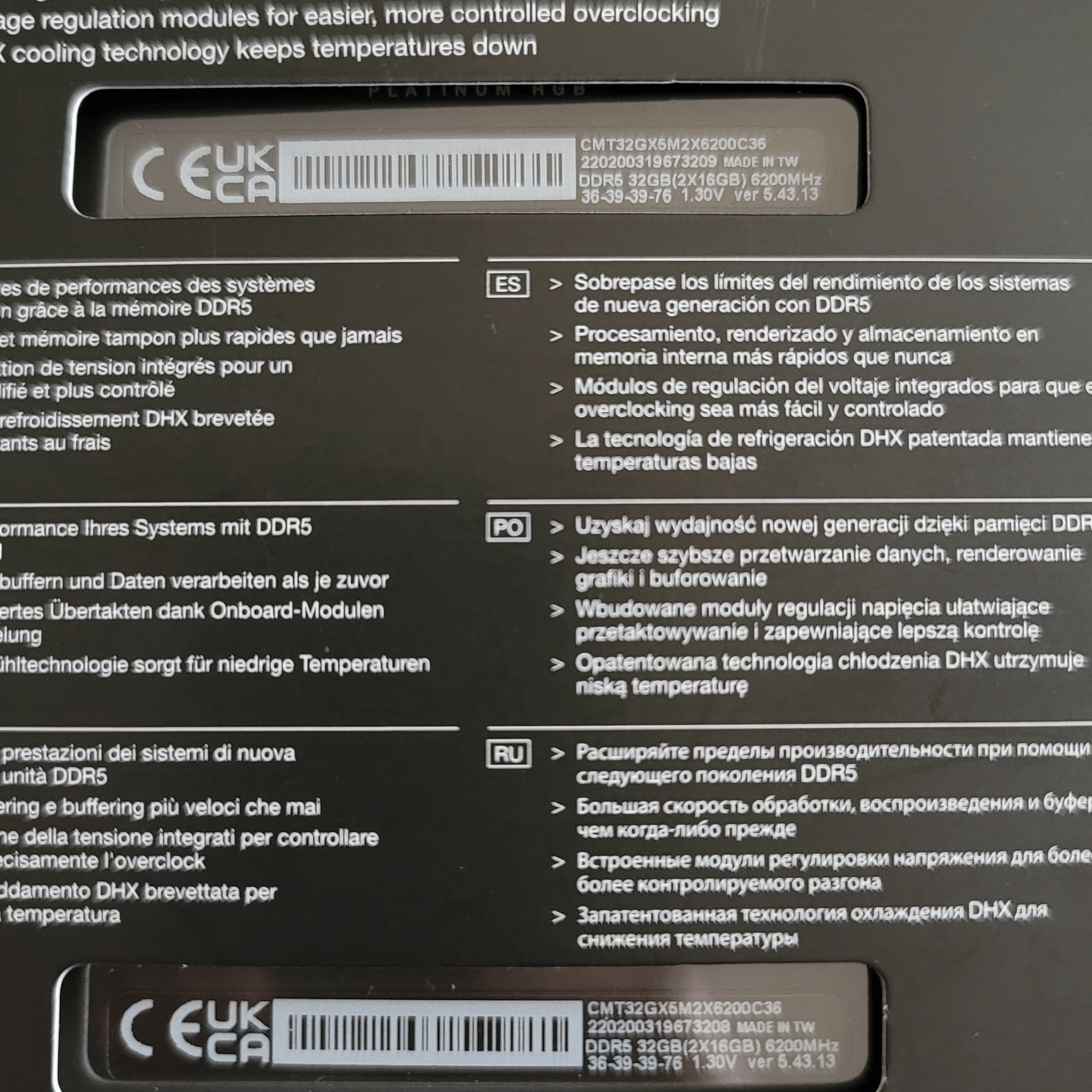 DDR5 6200mhz C36 Corsair Dominator Platinum RGB 32gb 2x16