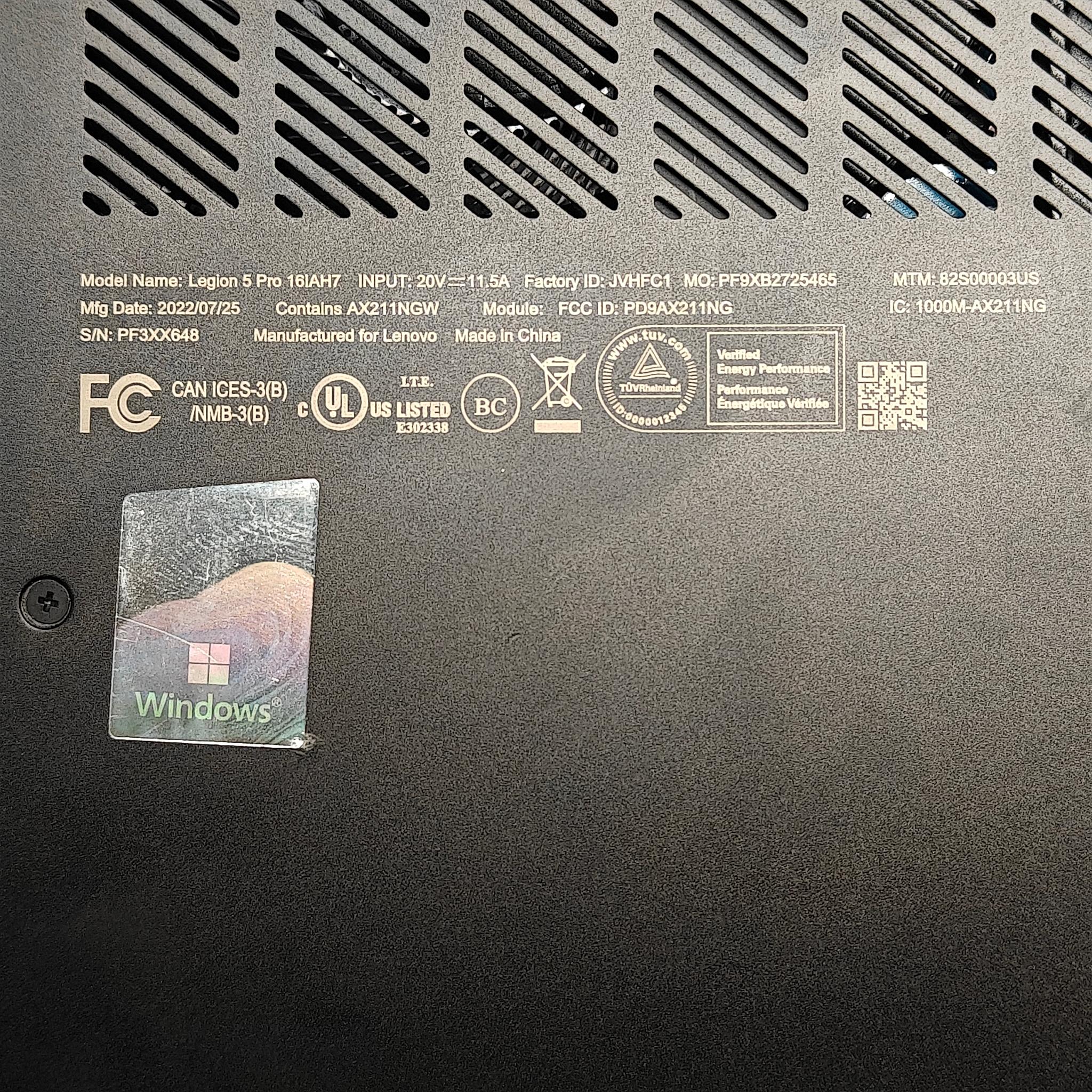 *New Battery* Lenovo Legion 5 Pro i7-12700H • RTX 3050 Ti • 16GB RAM • 512GB SSD • 165Hz