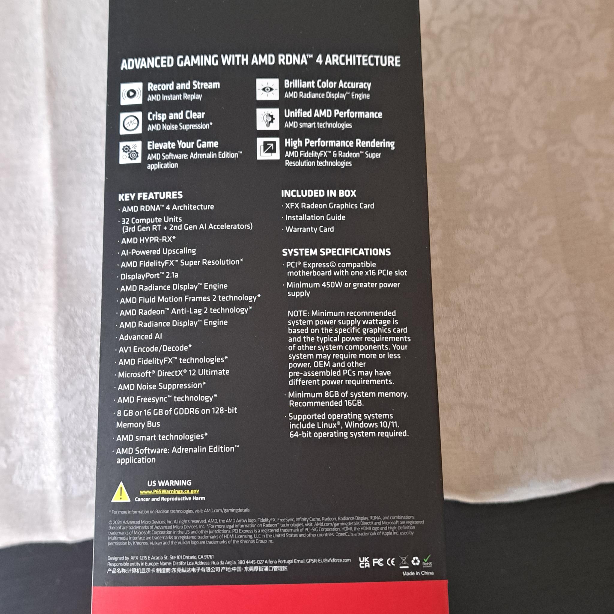 XFX Swift RX 9060 XT 16GB - New in opened box