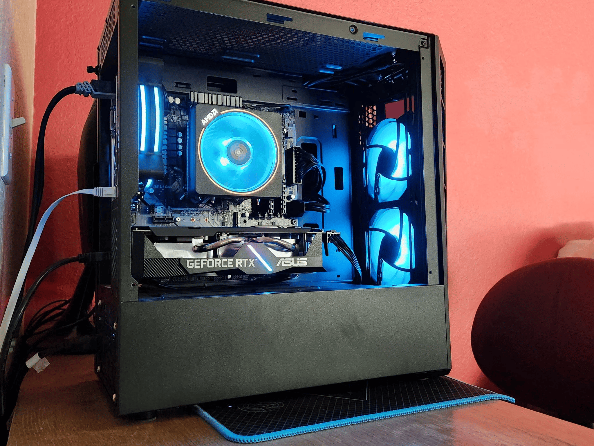 Ryzen 2600X with RTX 2060.  B450m, 16Gb Ram, 2TB storage, RGB!