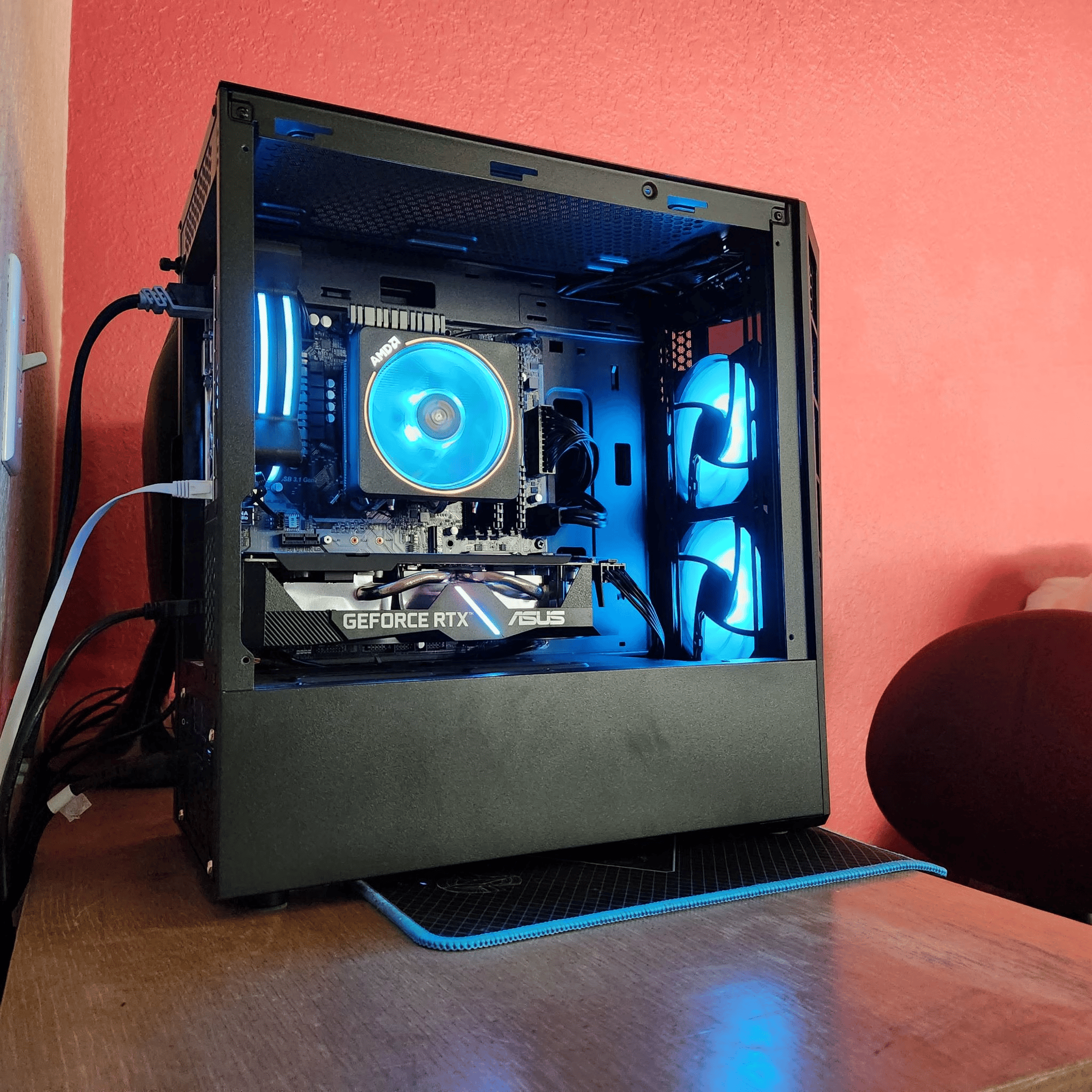 Ryzen 2600X with RTX 2060.  B450m, 16Gb Ram, 2TB storage, RGB!