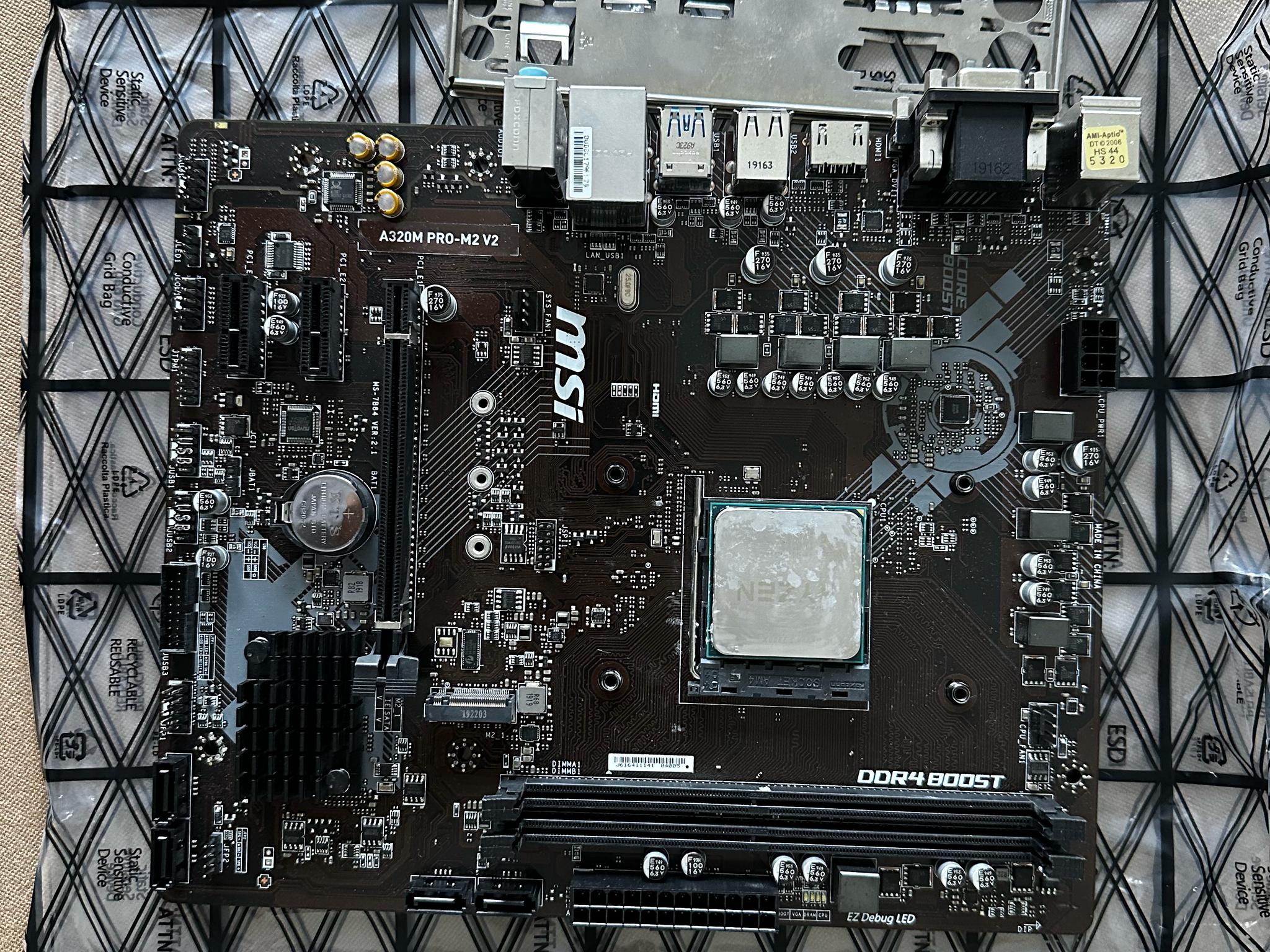 MSI A-320M PRO-M2 V2 w/ Ryzen 3 2300x AM4 CPU (both tested, works)