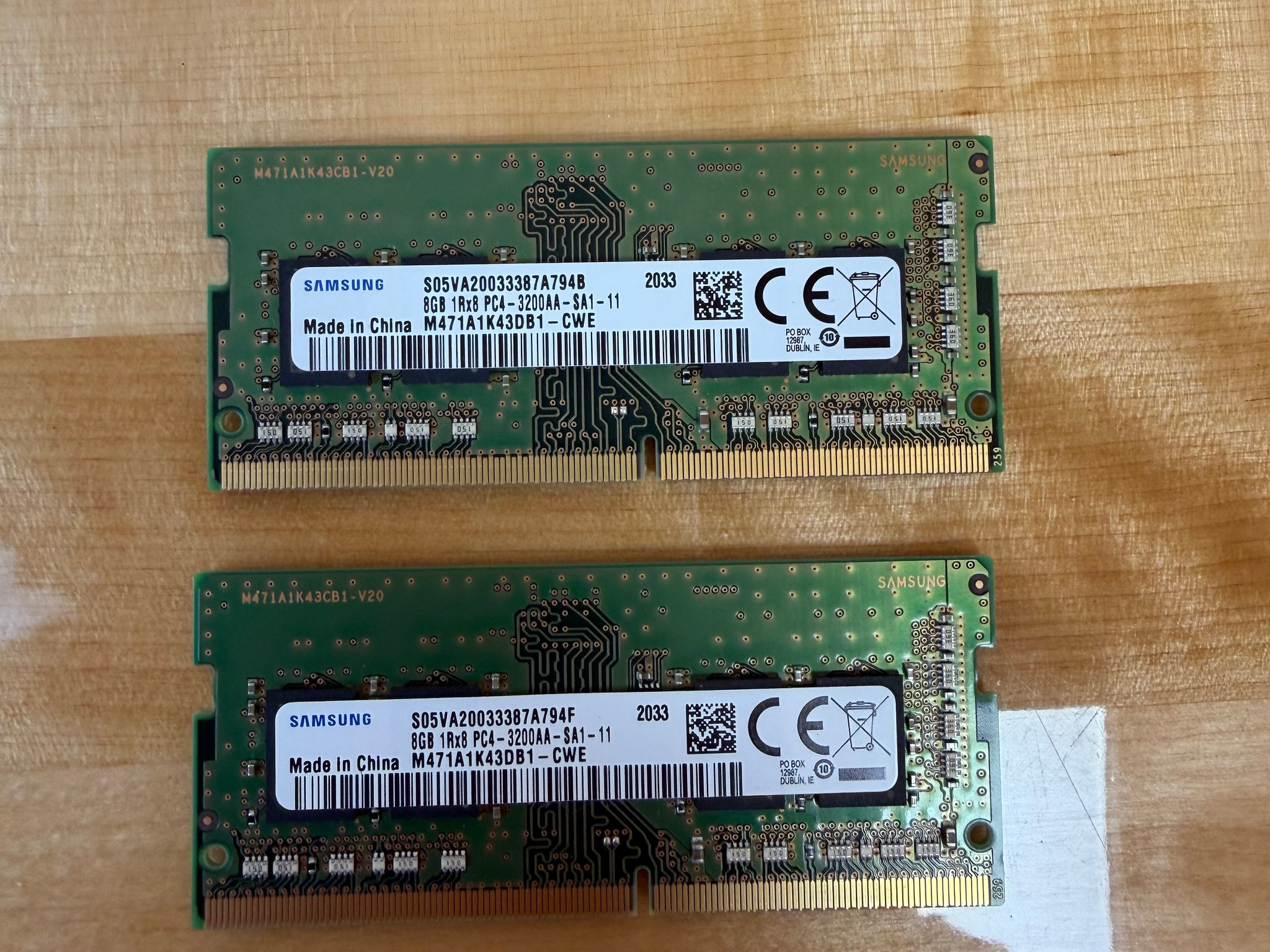 Samsung 16GB (2x8GB) DDR4-3200 PC4-25600 1Rx8 SO-DIMM Laptop RAM M471A1K43DB1-CWE
