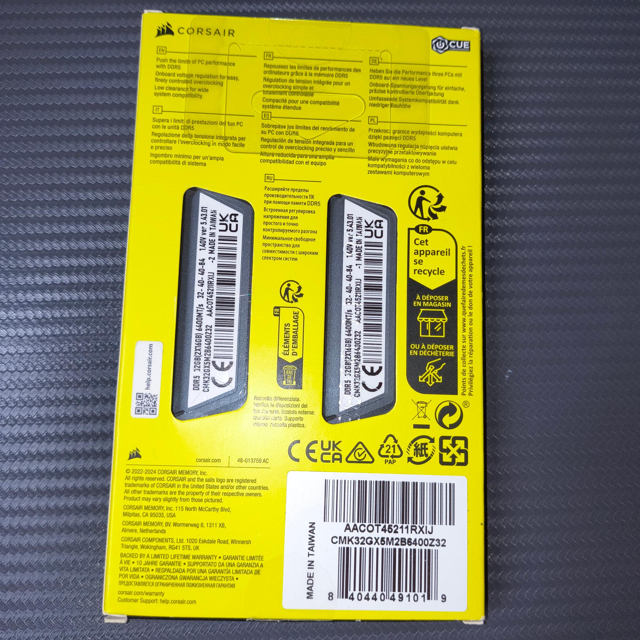 32GB Corsair Vengeance DDR5 6400