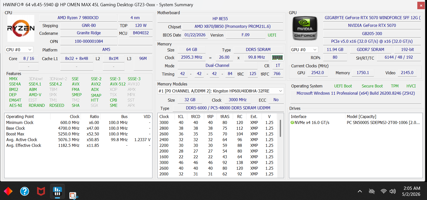 Omen 45L 9800X3D Prebuilt + 5070