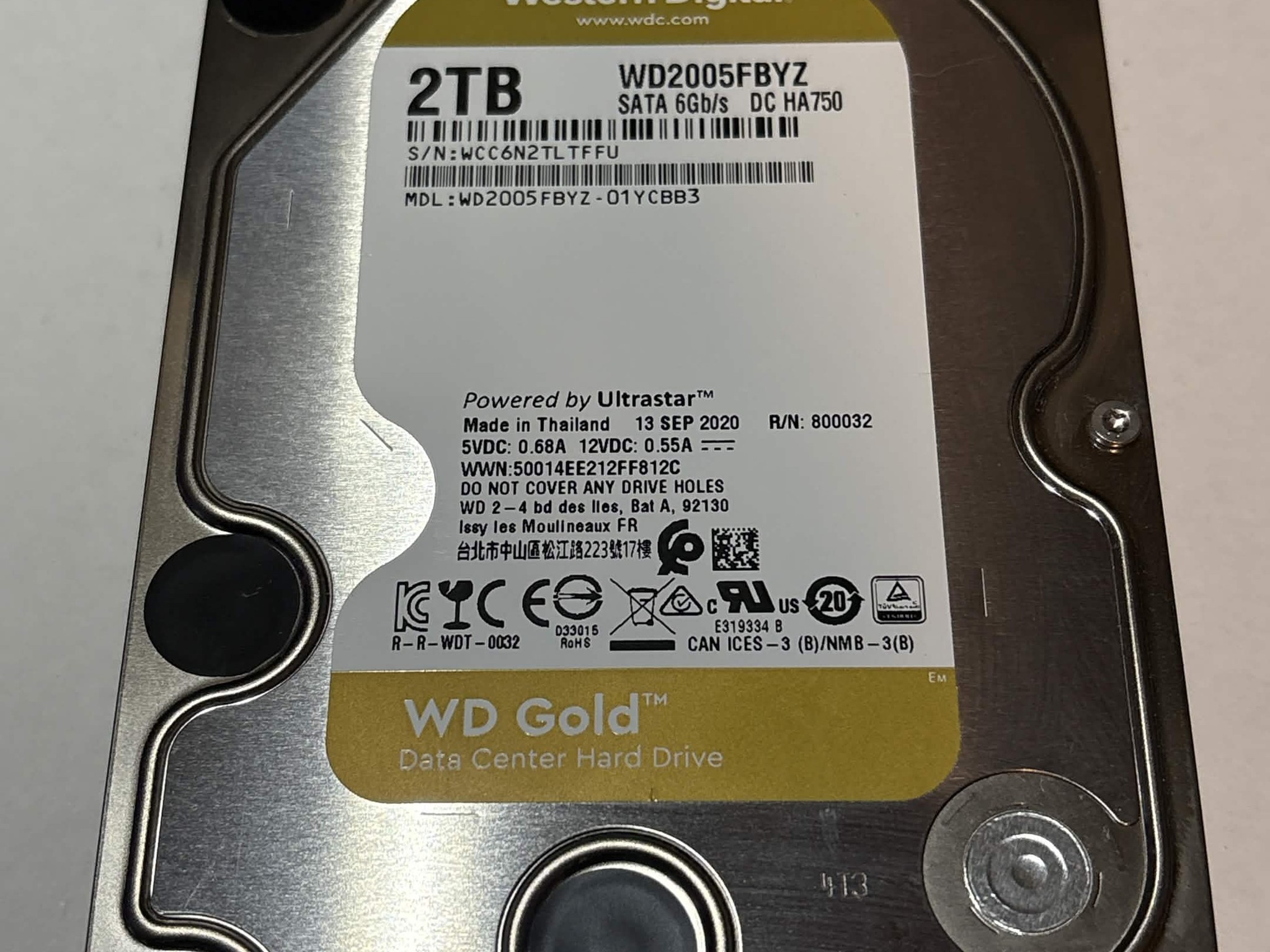 WD Gold 2TB Data Center HDD – 7200RPM SATA – WD2005FBYZ – 5,536 Hours – Good SMART