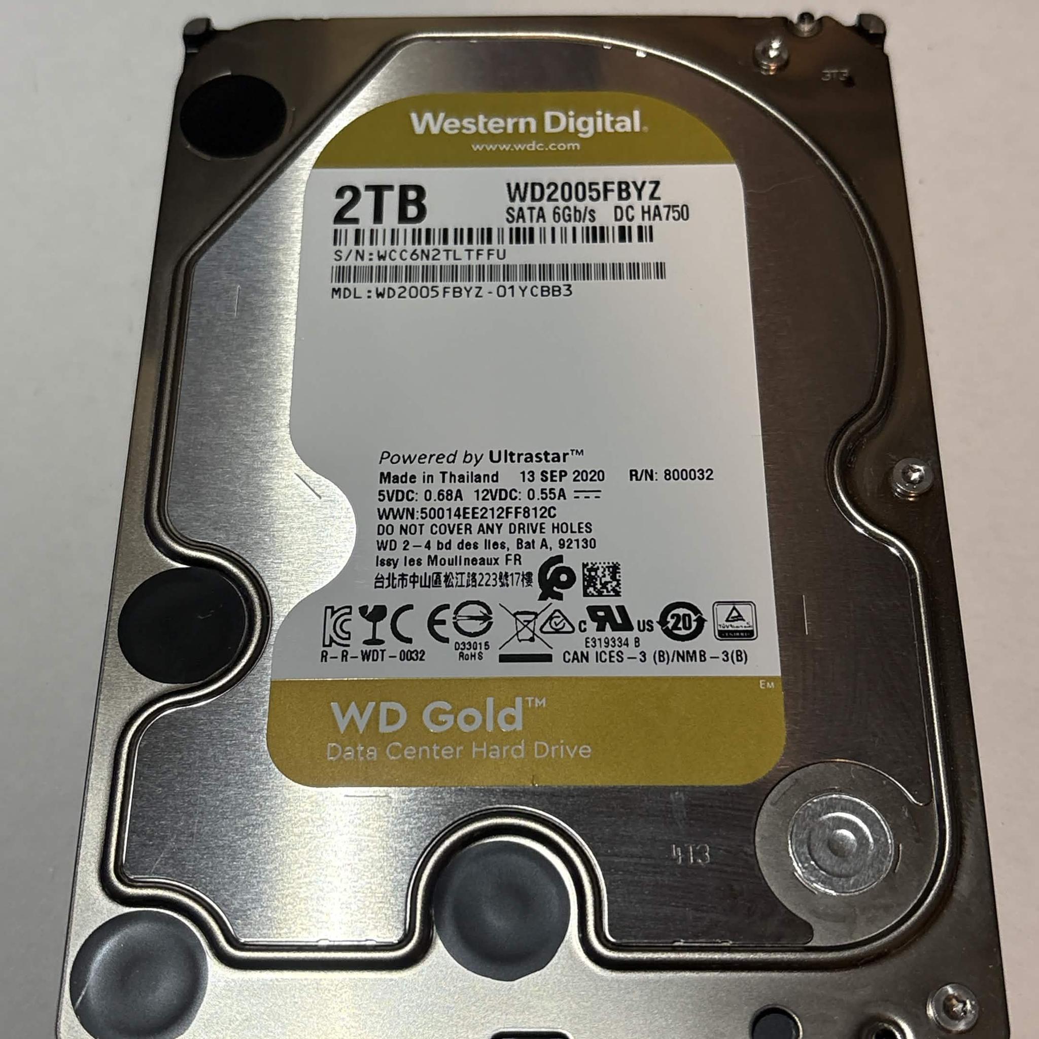 WD Gold 2TB Data Center HDD – 7200RPM SATA – WD2005FBYZ – 5,536 Hours – Good SMART