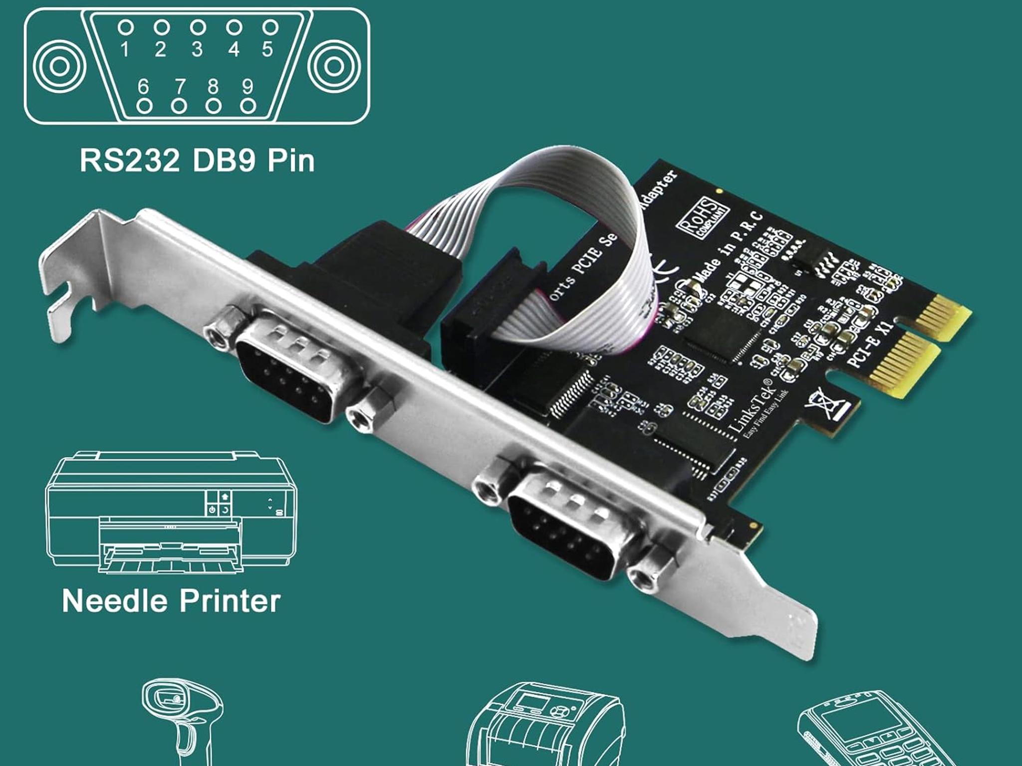 2-Port PCI Express RS-232 DB9 Serial Port Card PCIE RS232 Card, PCIE Serial DB9 Port Card (PCIE-SE2)