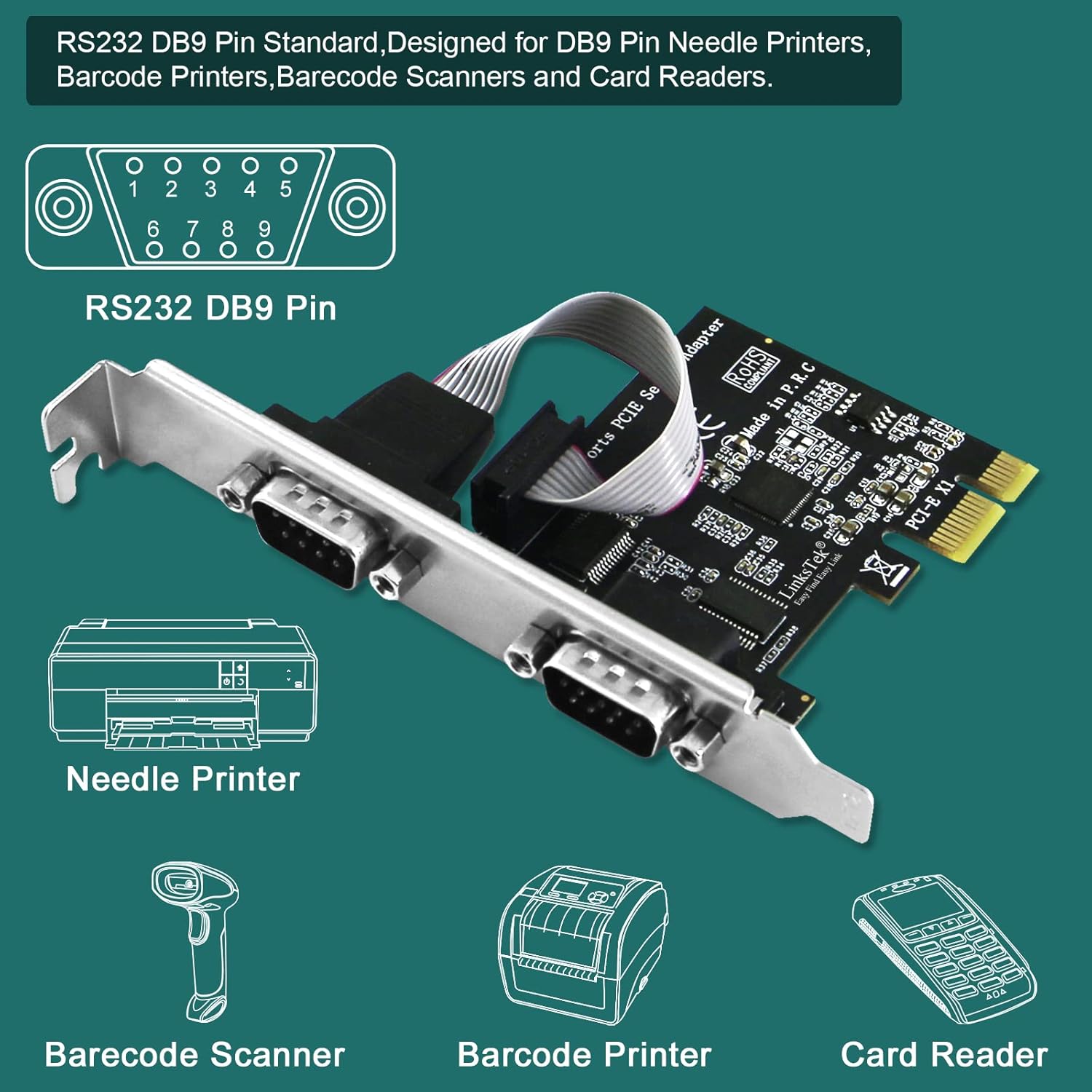 2-Port PCI Express RS-232 DB9 Serial Port Card PCIE RS232 Card, PCIE Serial DB9 Port Card (PCIE-SE2)