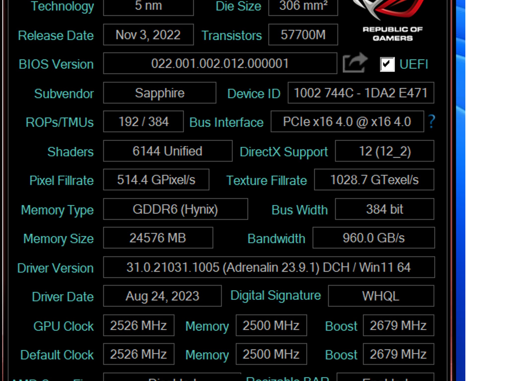 Saphire Radeon rx 7900 xtx Nitro+