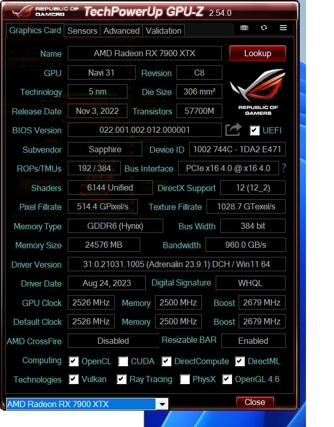Saphire Radeon rx 7900 xtx Nitro+