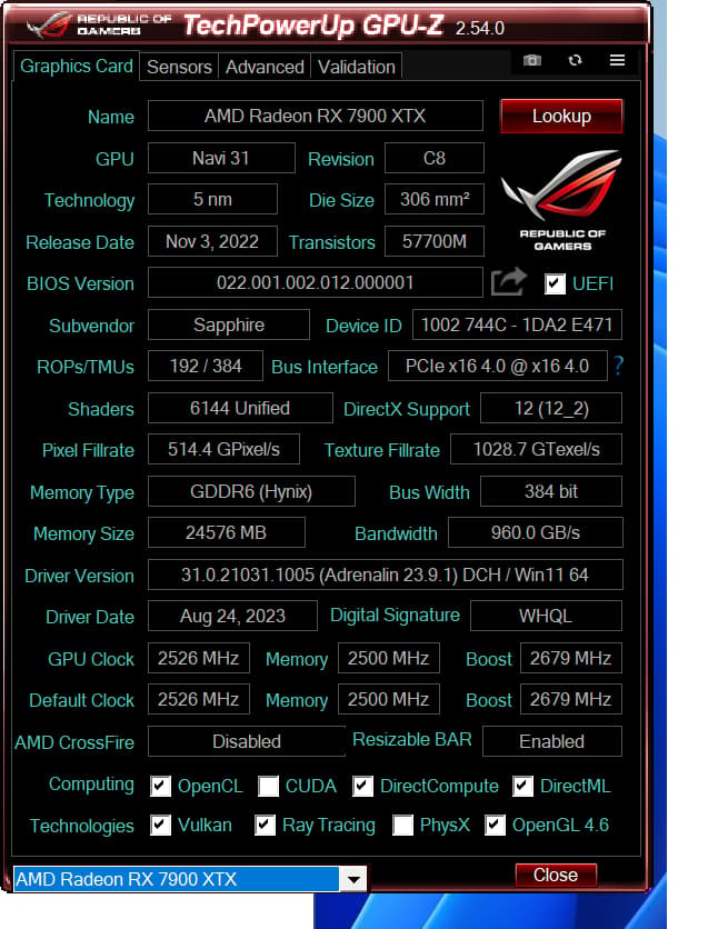 Saphire Radeon rx 7900 xtx Nitro+