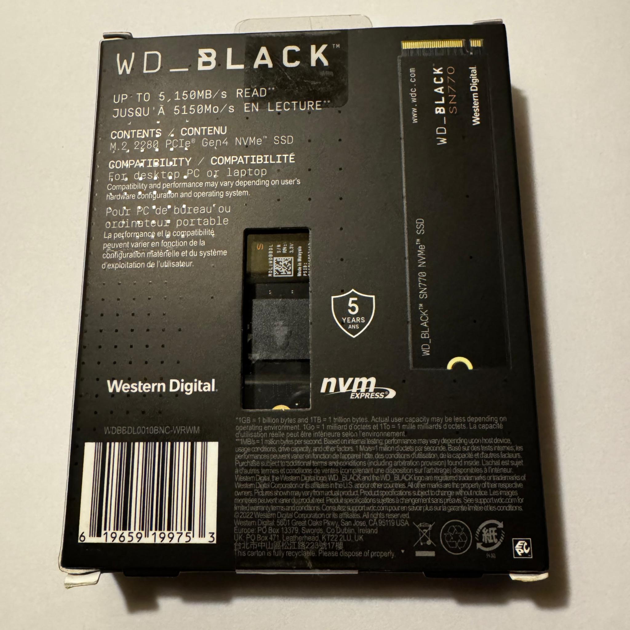 Western Digital WD_BLACK 1TB SN770 NVMe Internal Gaming SSD Solid State Drive