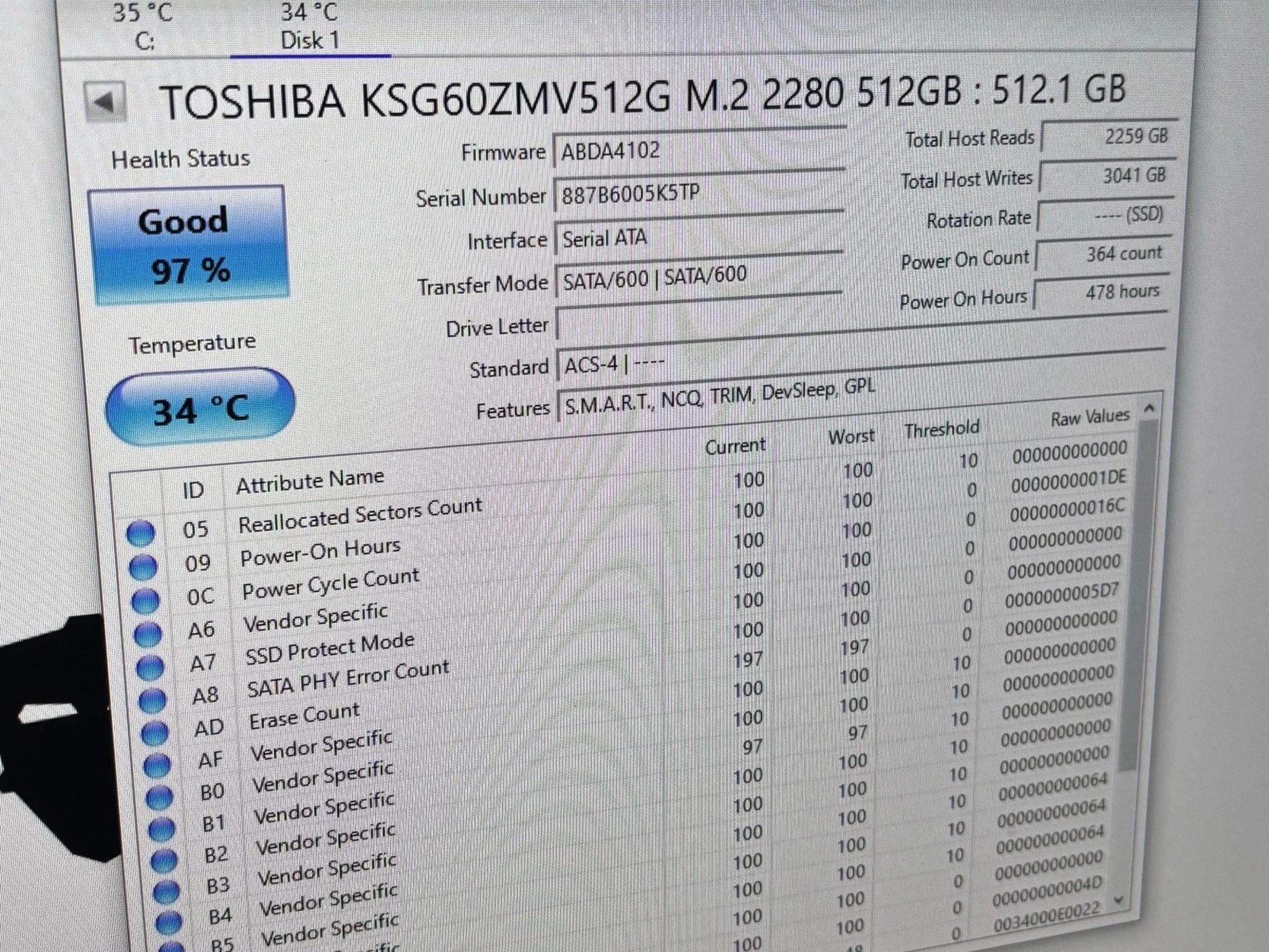 Toshiba 512GB, Internal, M.2 (KSG60ZMV512G) Solid State Drive