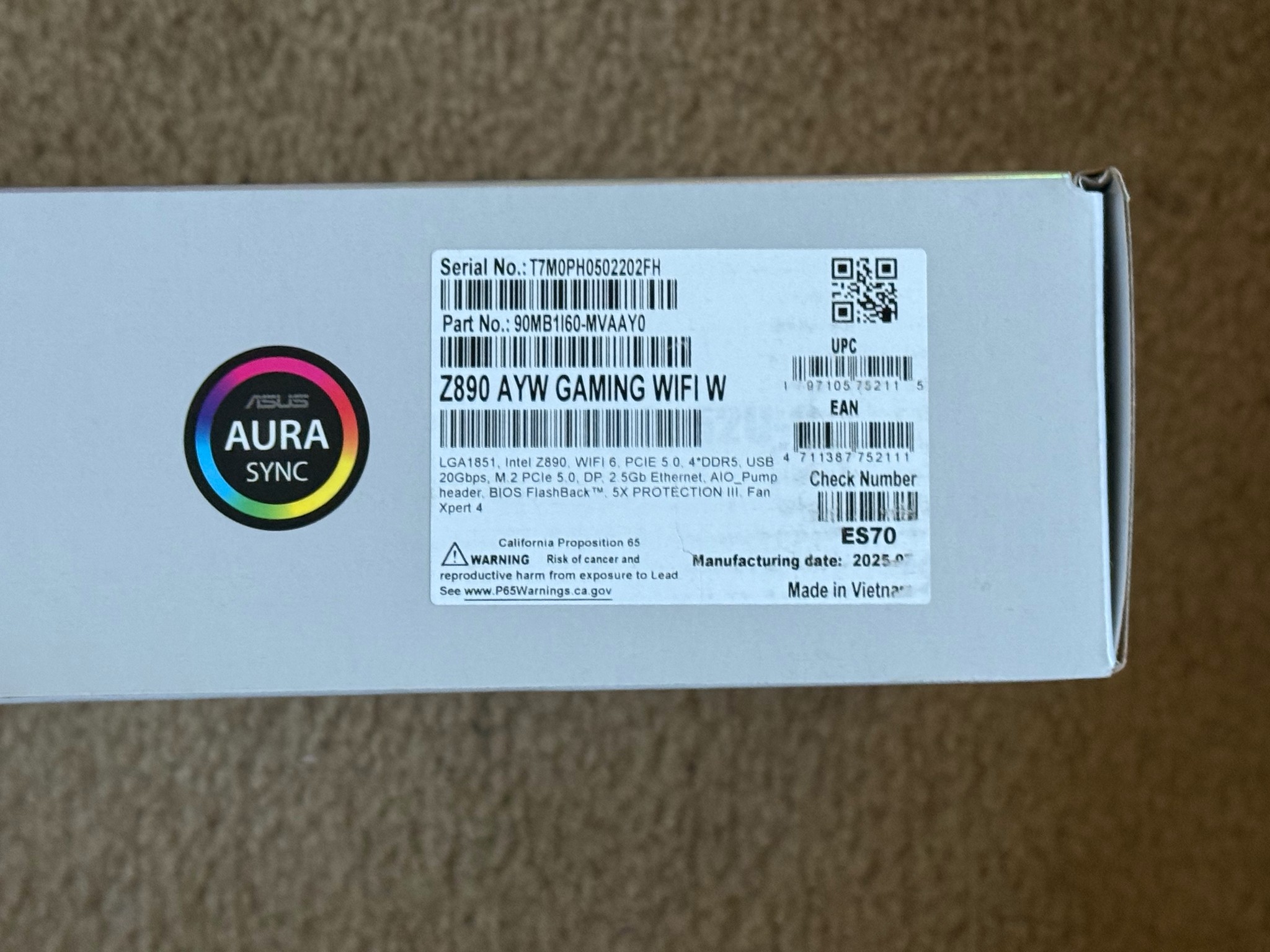 Z890 Motherboard, WiFi, ATX, ASUS AYW Gaming