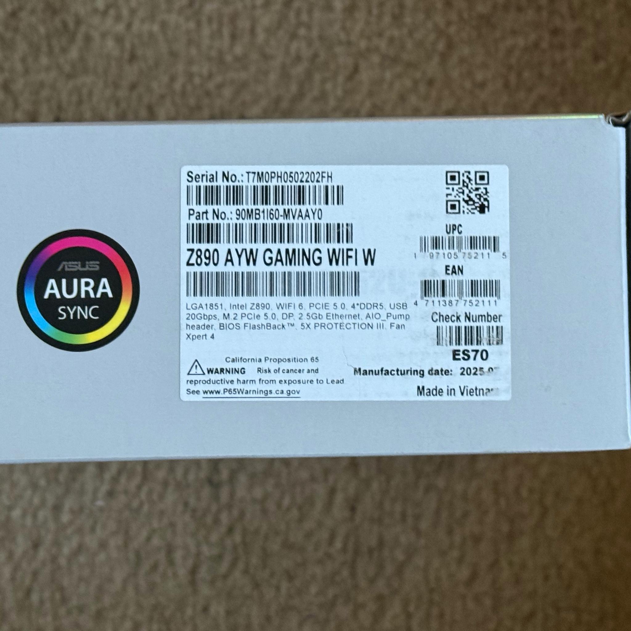Z890 Motherboard, WiFi, ATX, ASUS AYW Gaming