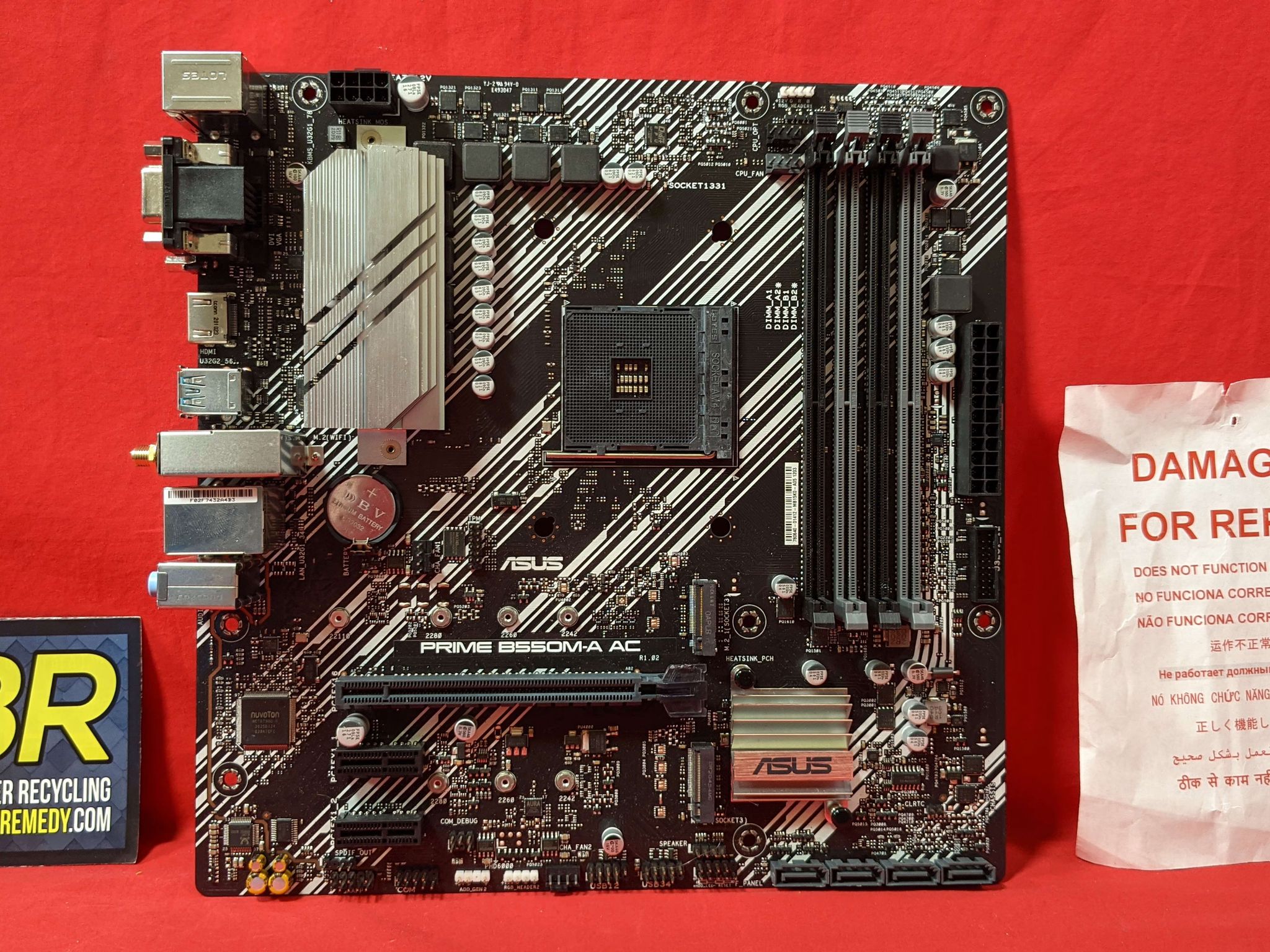 *AS IS/FOR REPAIR* Asus Prime B550M-A AC AMD Socket AM4 DDR4 MicroATX Desktop Motherboard No I/O