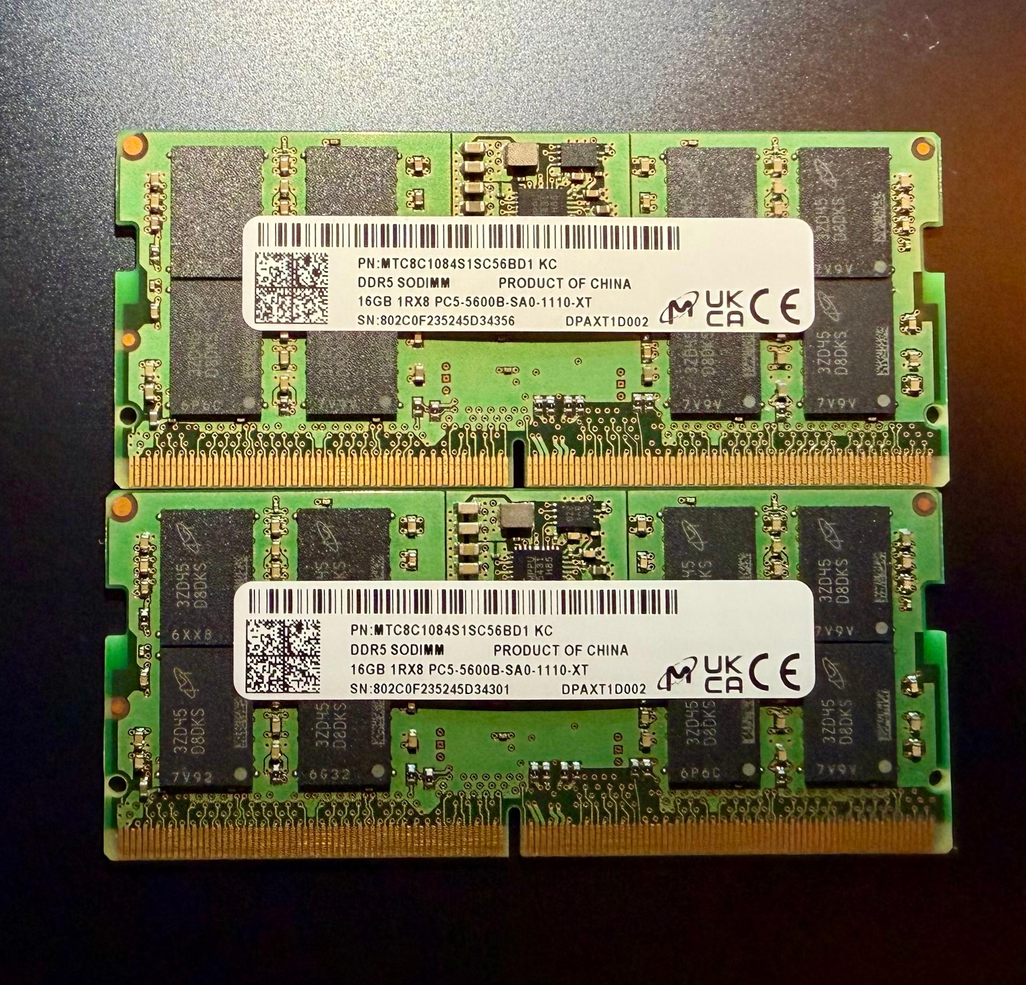 Micron 32GB Kit (2x16GB) DDR5 5600 SODIMM Laptop Memory RAM