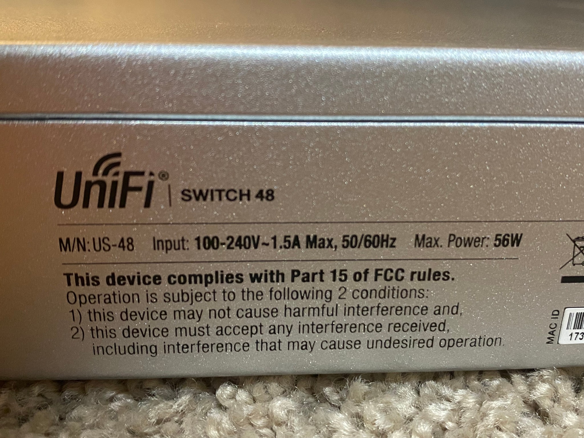 Ubiquiti UniFi US-48 48-Port Switch | NON-PoE | 2x SFP+ 10G + 2x SFP | Rackmount | Tested