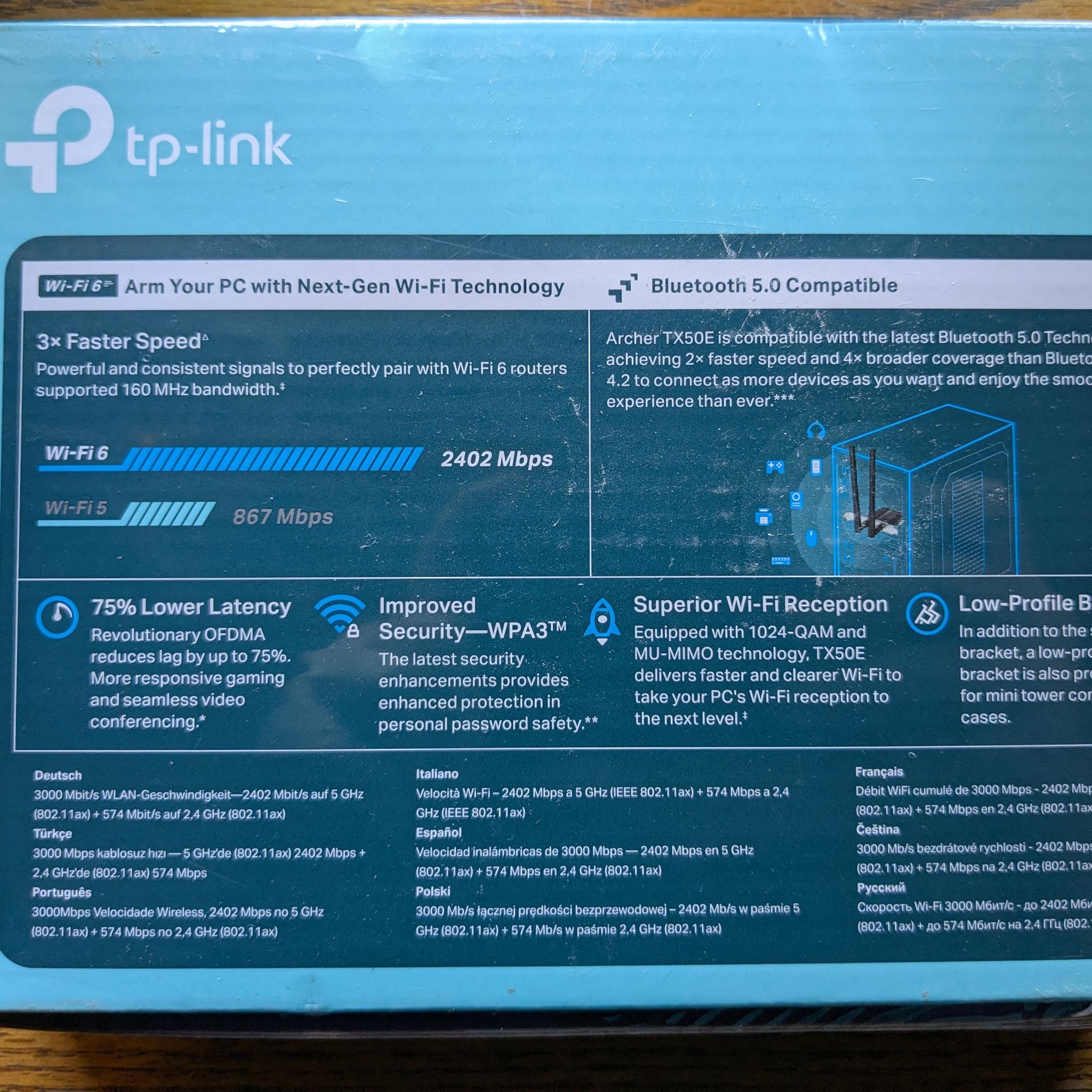 WIFI 6 Bluetooth 5 tp-link Archer Tx50e New in Box