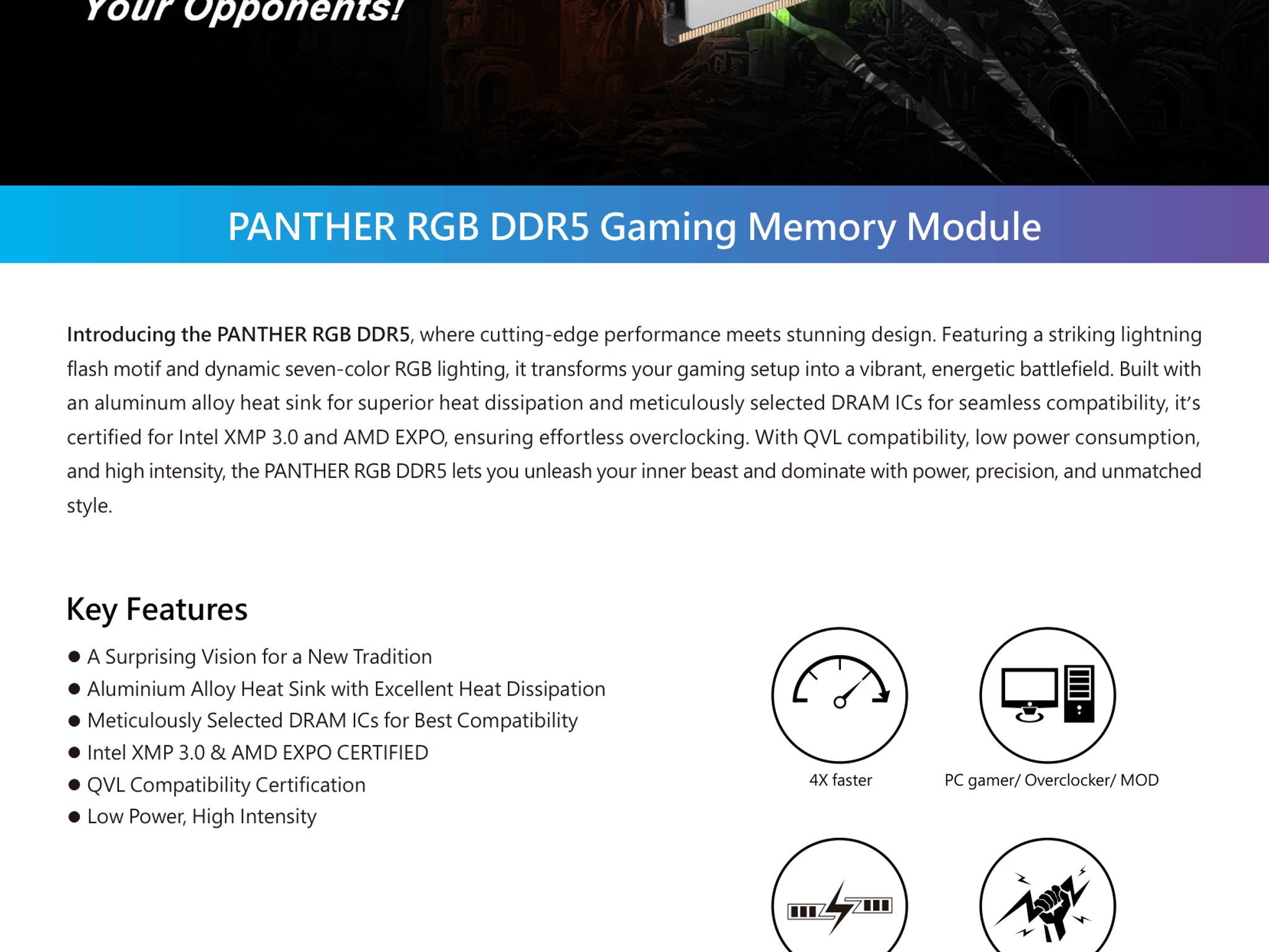 Apacer Panther 32GB (2x16GB) RAM DDR5 RGB 5200MHz AH5U16G52C5229BAA