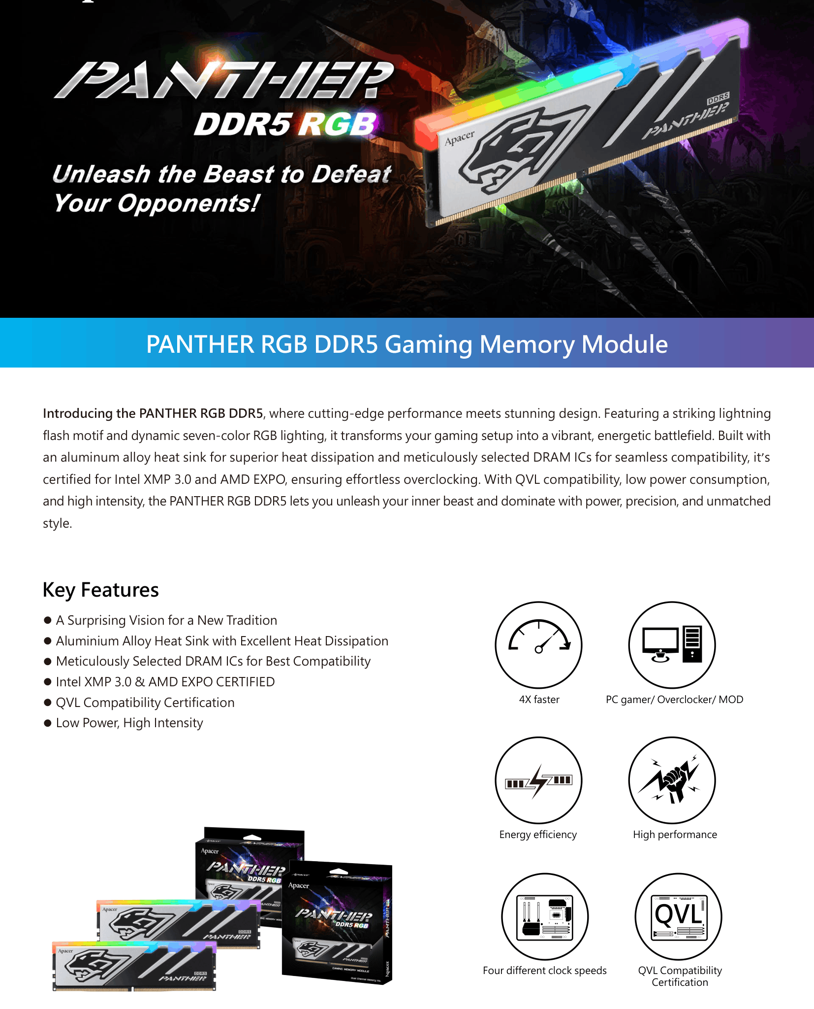Apacer Panther 32GB (2x16GB) RAM DDR5 RGB 5200MHz AH5U16G52C5229BAA