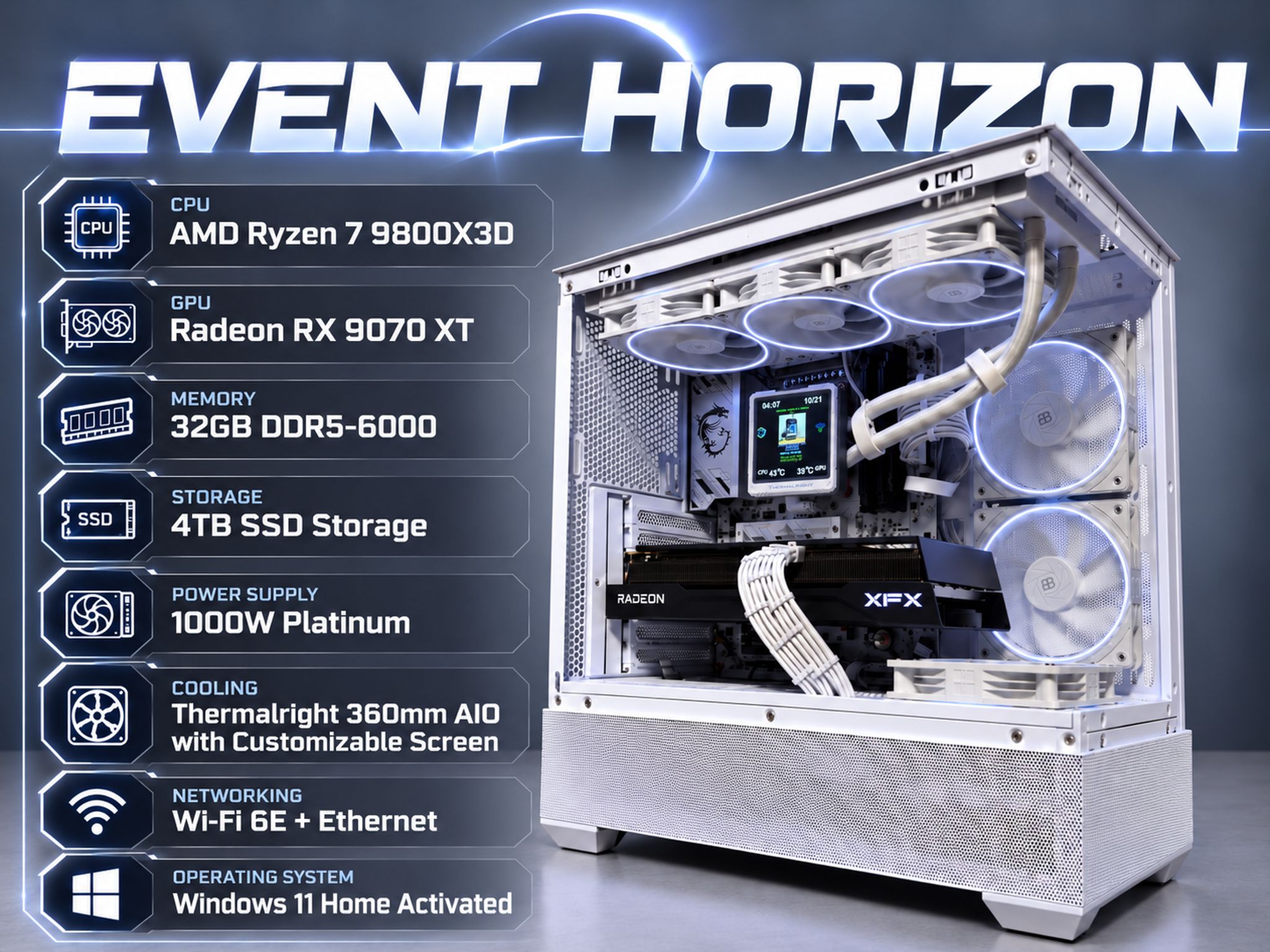 Radeon RX 9070 XT Custom Gaming PC - Ryzen 7 9800X3D, 32GB RAM
