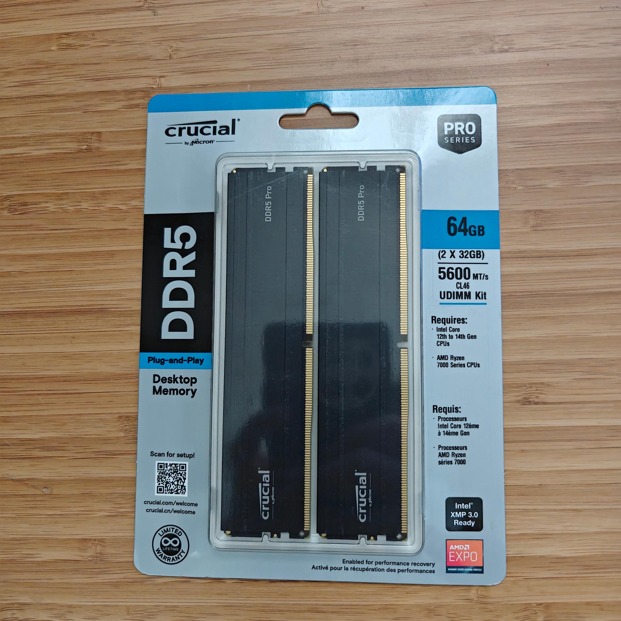 Crucial Pro 64GB Kit (32GBx2) DDR5-5600 UDIMM