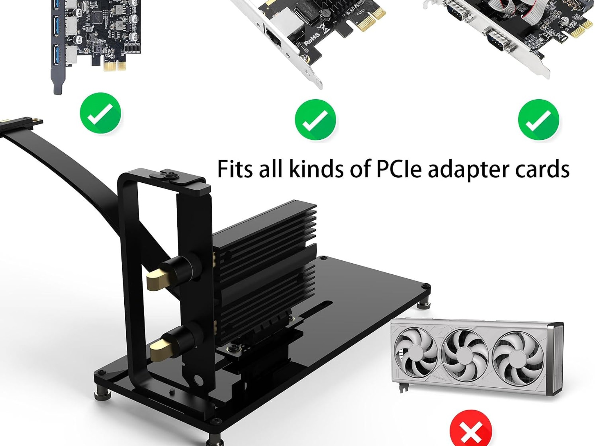 Vertical PCIe Mount for PC Case - Acrylic Support Bracket with PCIe Riser Slot for PCIe 1X 4X GPU
