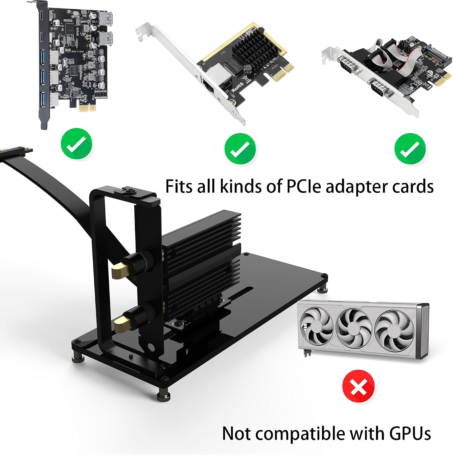 Vertical PCIe Mount for PC Case - Acrylic Support Bracket with PCIe Riser Slot for PCIe 1X 4X GPU