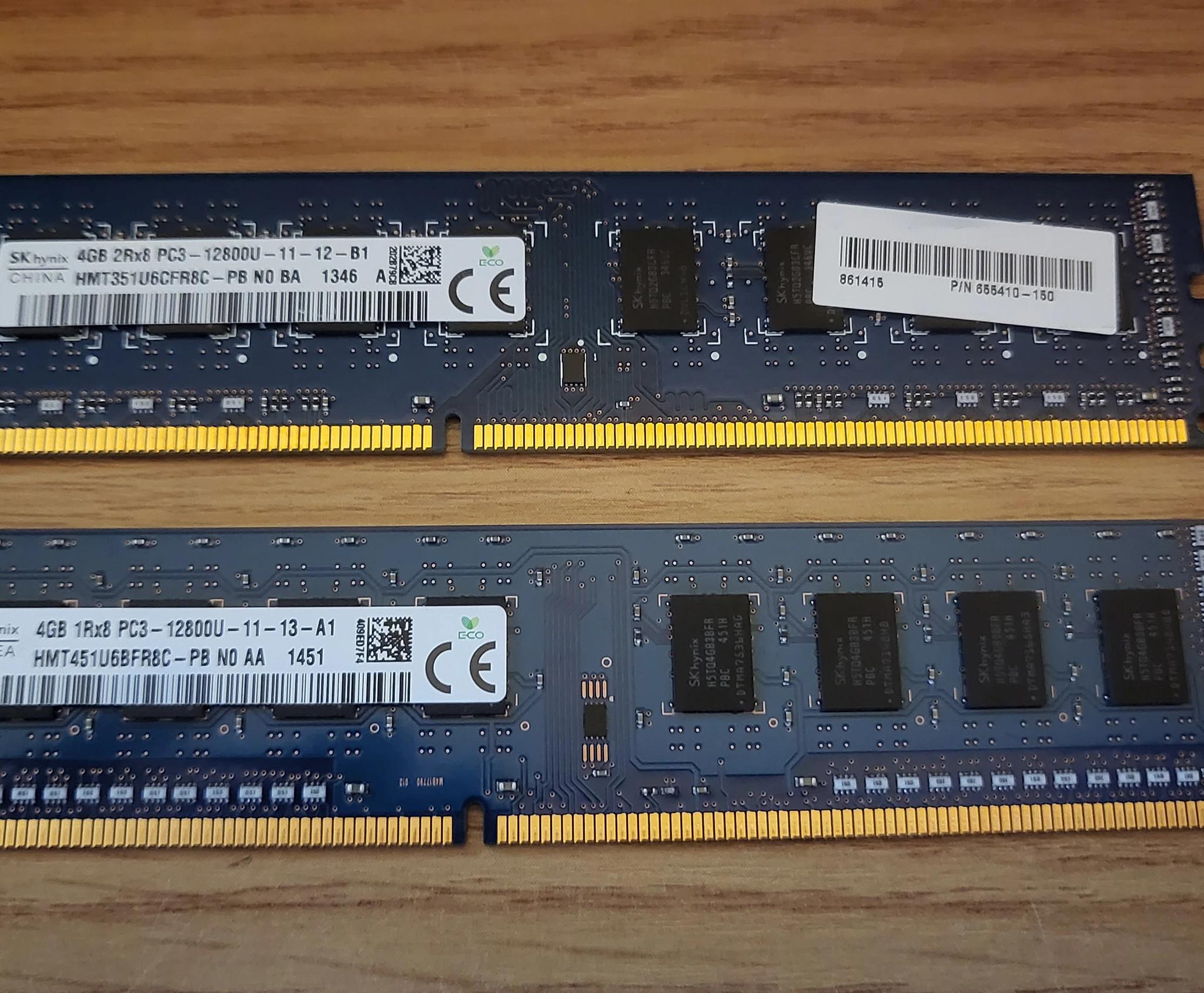 Lot of Two (2) USED Assorted SK Hynix 4GB DDR3 RAM