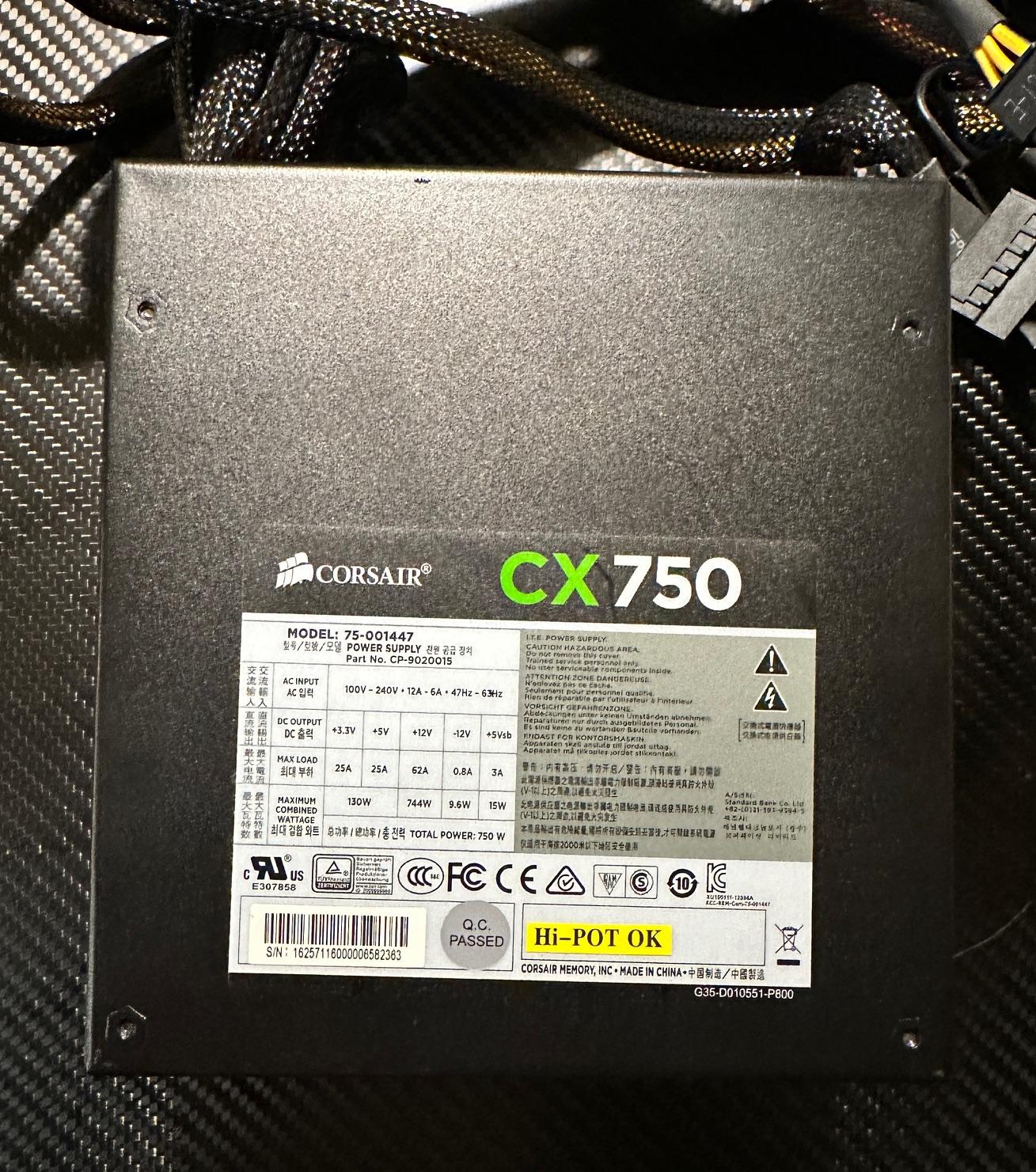 CORSAIR CX750 — 80 PLUS® Bronze - 750 Watt Power Supply - Non-Modular