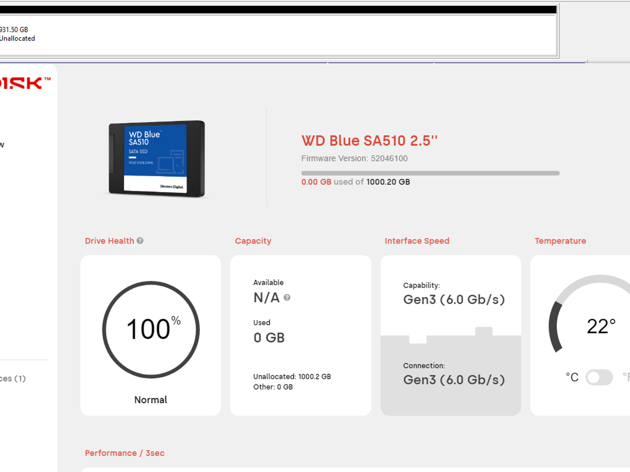 WD Blue SA510 1TB SATA SSD - Like New (Only 61 Hours!) - 100% Health