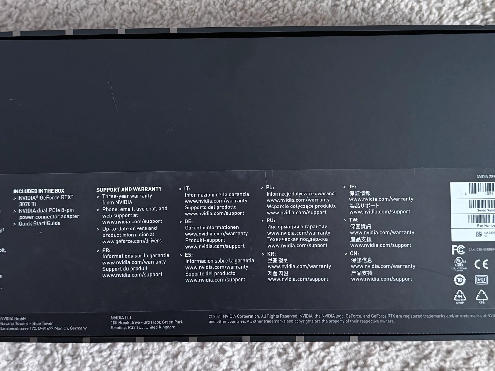 NVIDIA - GForce RTX 3070 Ti 8GB GDDR6X Dark Platinum and Black *USED* with original box.