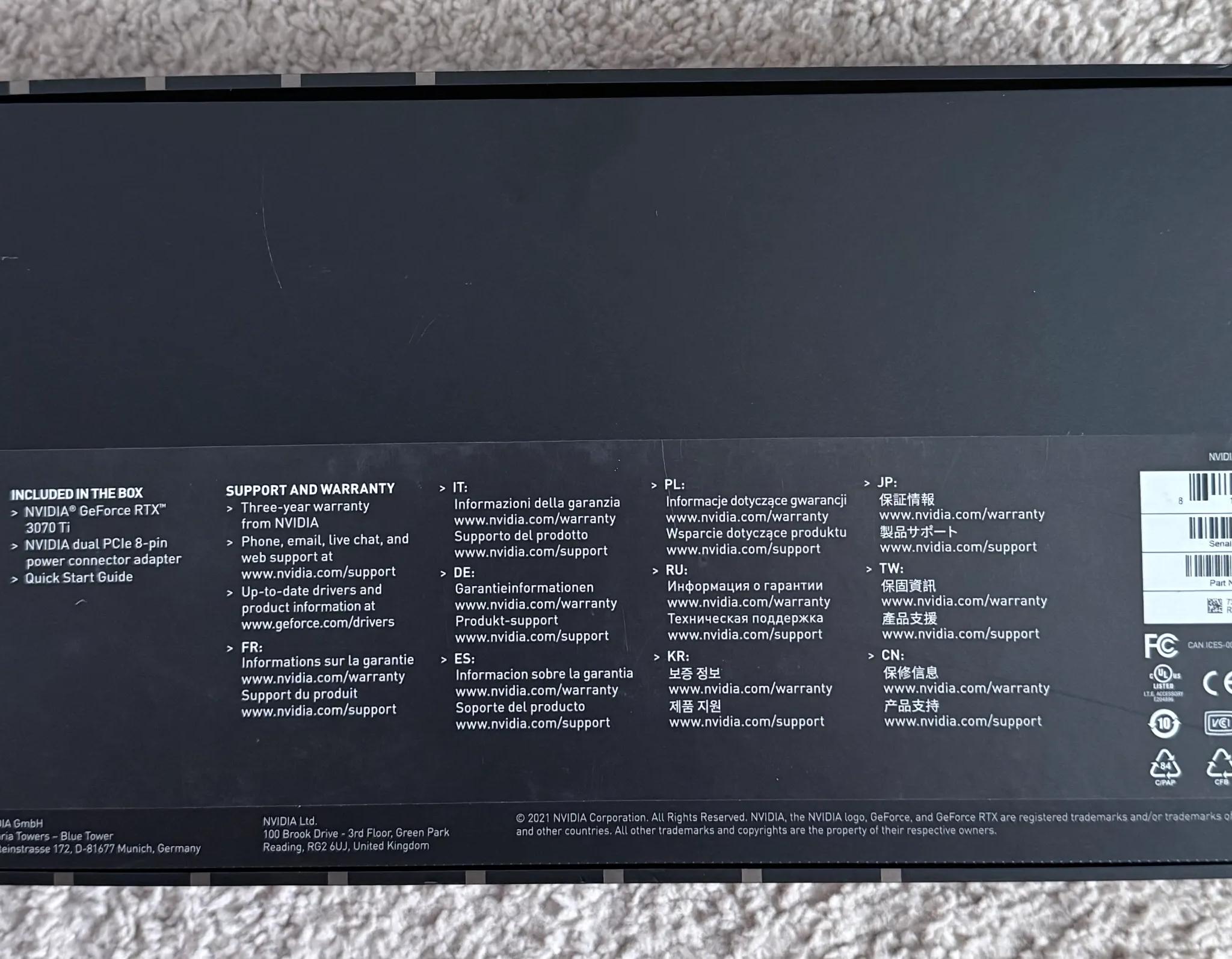 NVIDIA - GForce RTX 3070 Ti 8GB GDDR6X Dark Platinum and Black *USED* with original box.