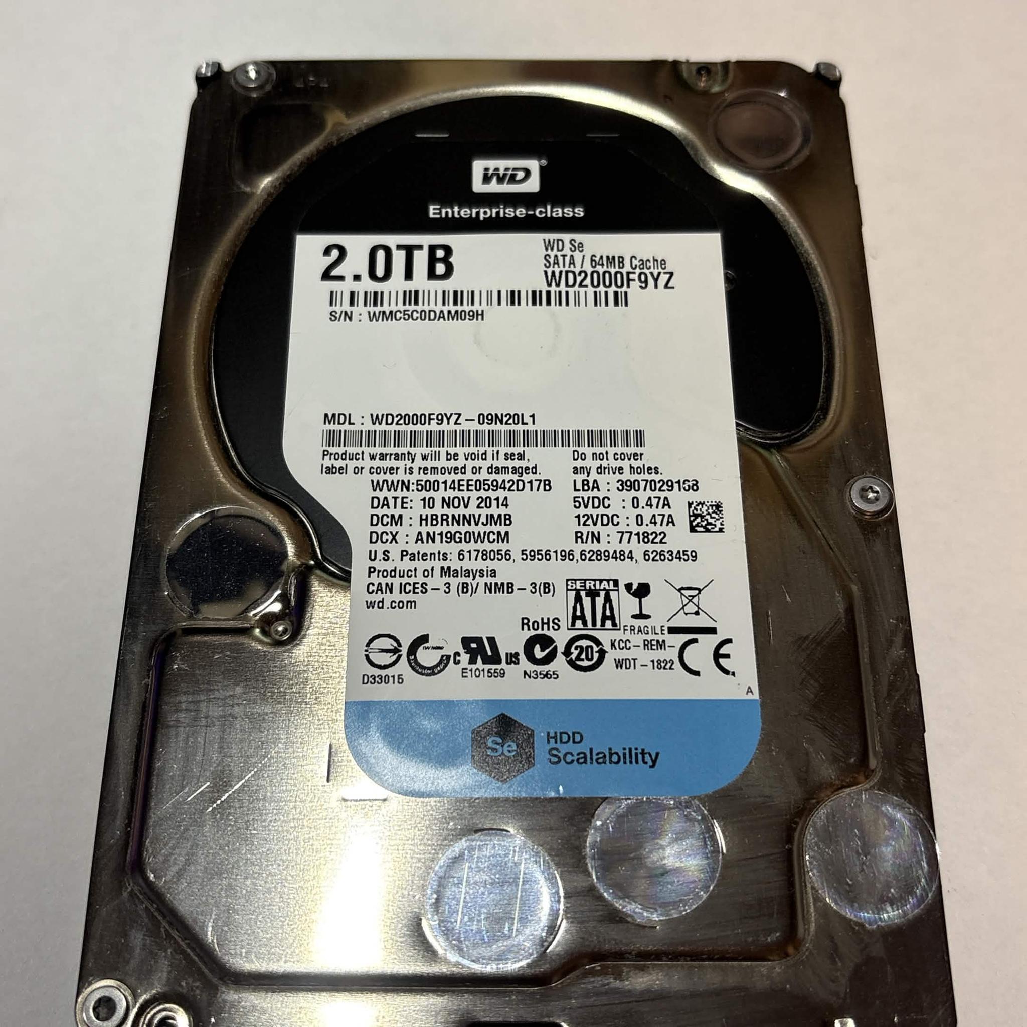 WD Se 2TB Enterprise HDD WD2000F9YZ 7200RPM SATA – 4,324 Hours – Good SMART