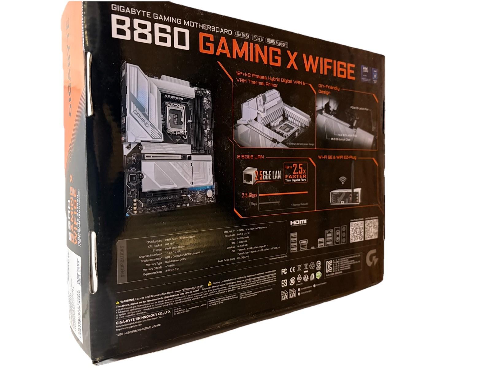GIGABYTE B860 Gaming X WiFi6E LGA 1851 DDR5 ATX Motherboard Intel White Open Box