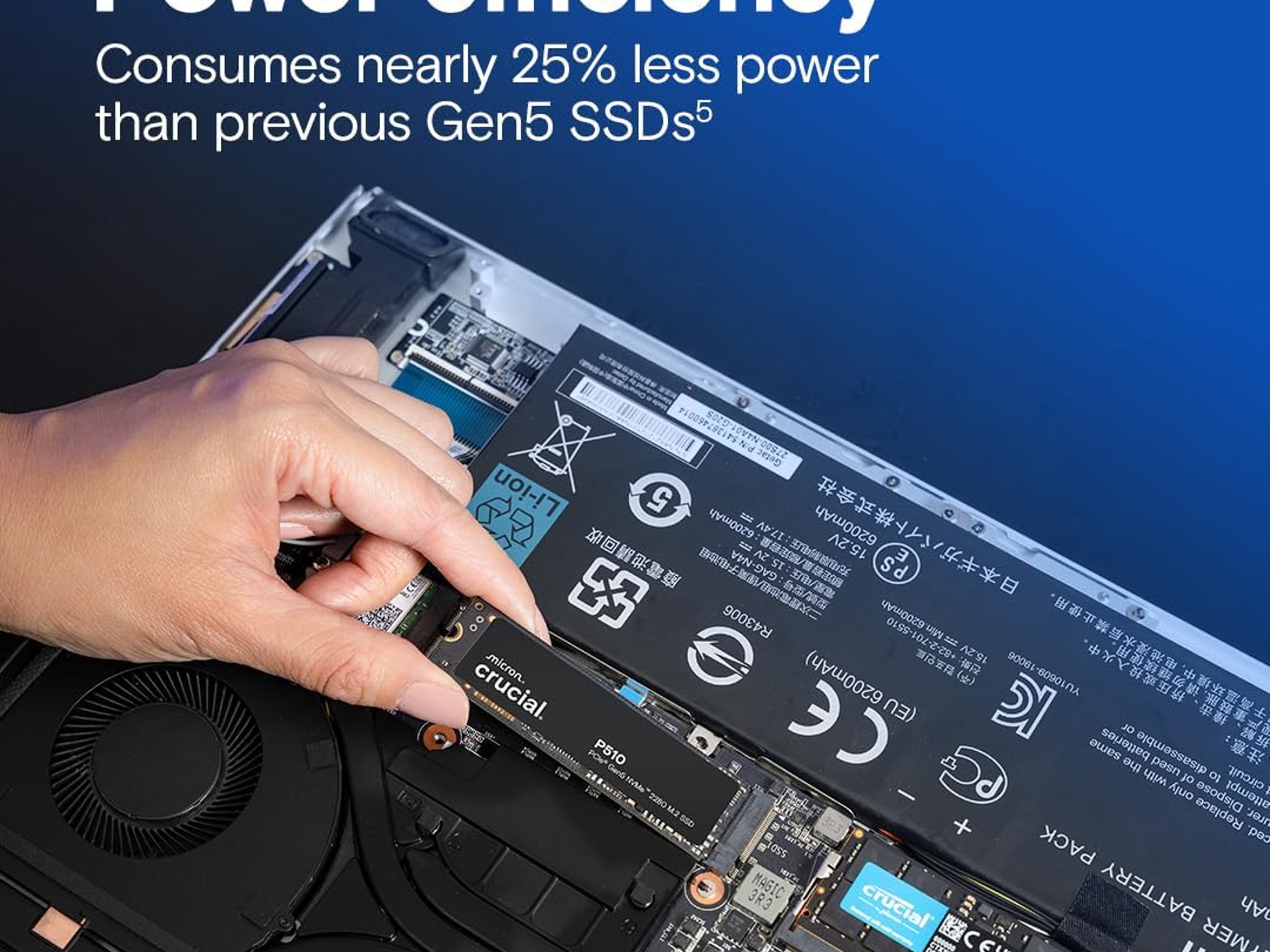2TB Gen5 Crucial P510 PCIe NVMe, Up to 11,000MB/s, CT2000P510SSD8-01