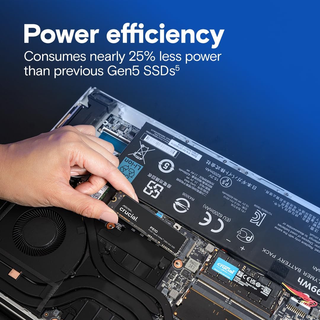 2TB Gen5 Crucial P510 PCIe NVMe, Up to 11,000MB/s, CT2000P510SSD8-01