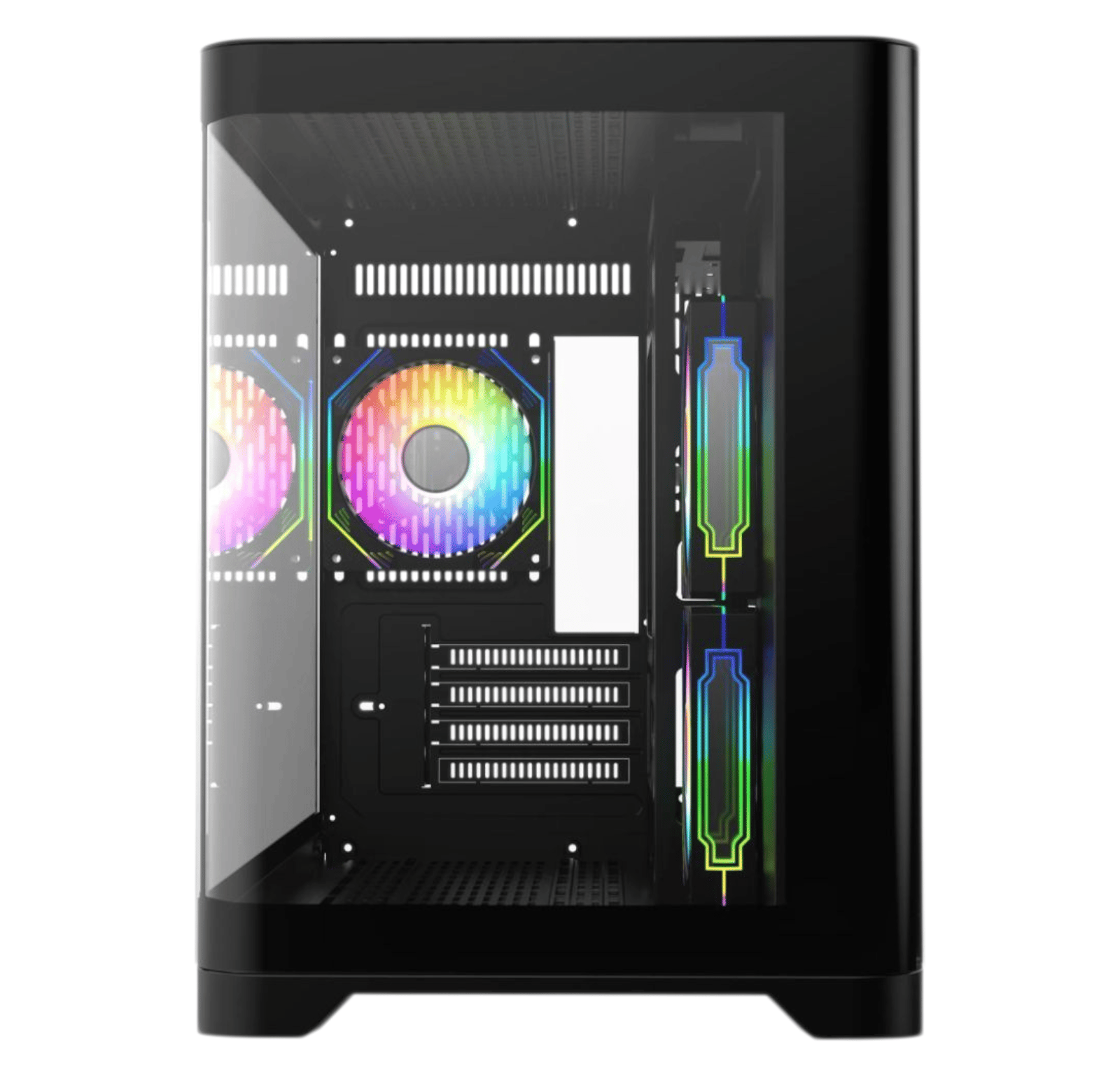Sleek Black MATX Gaming PC Case – Curved Tempered Glass | Includes 6-Port Hub | High Airflow