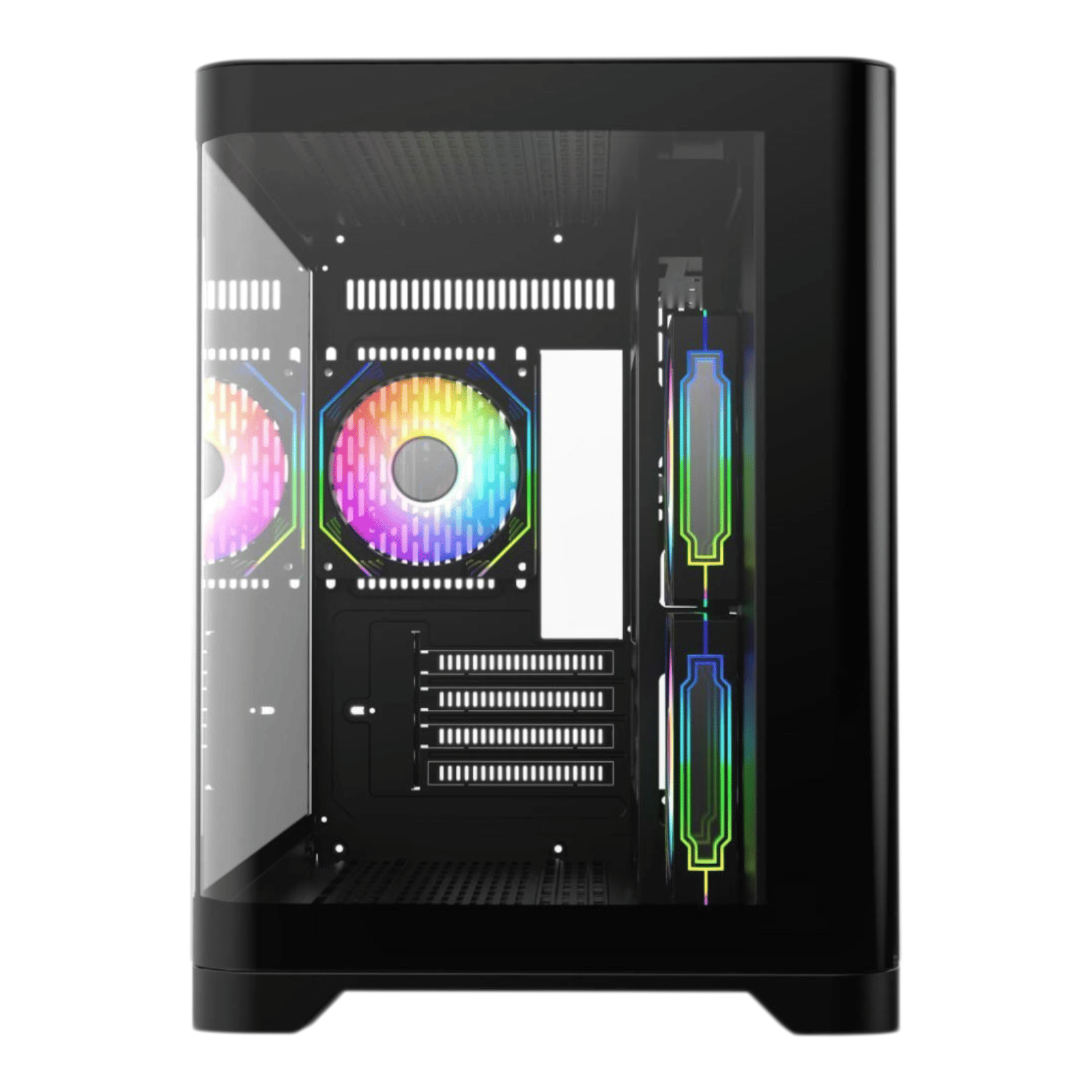Sleek Black MATX Gaming PC Case – Curved Tempered Glass | Includes 6-Port Hub | High Airflow
