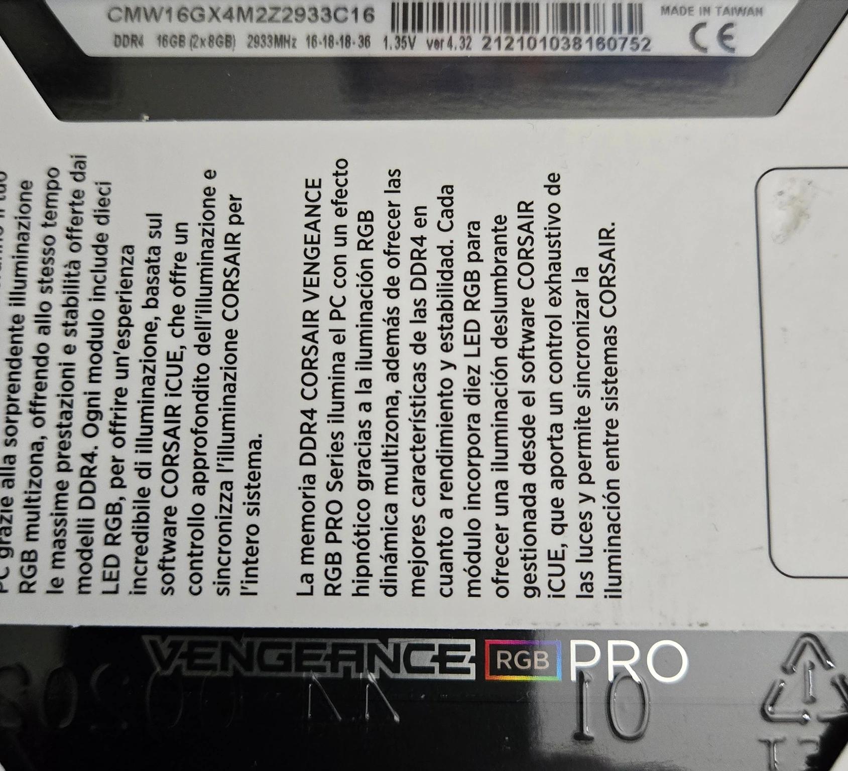 USED Corsair Vengeance RGB PRO 16GB (2x8GB) DDR4 Desktop RAM