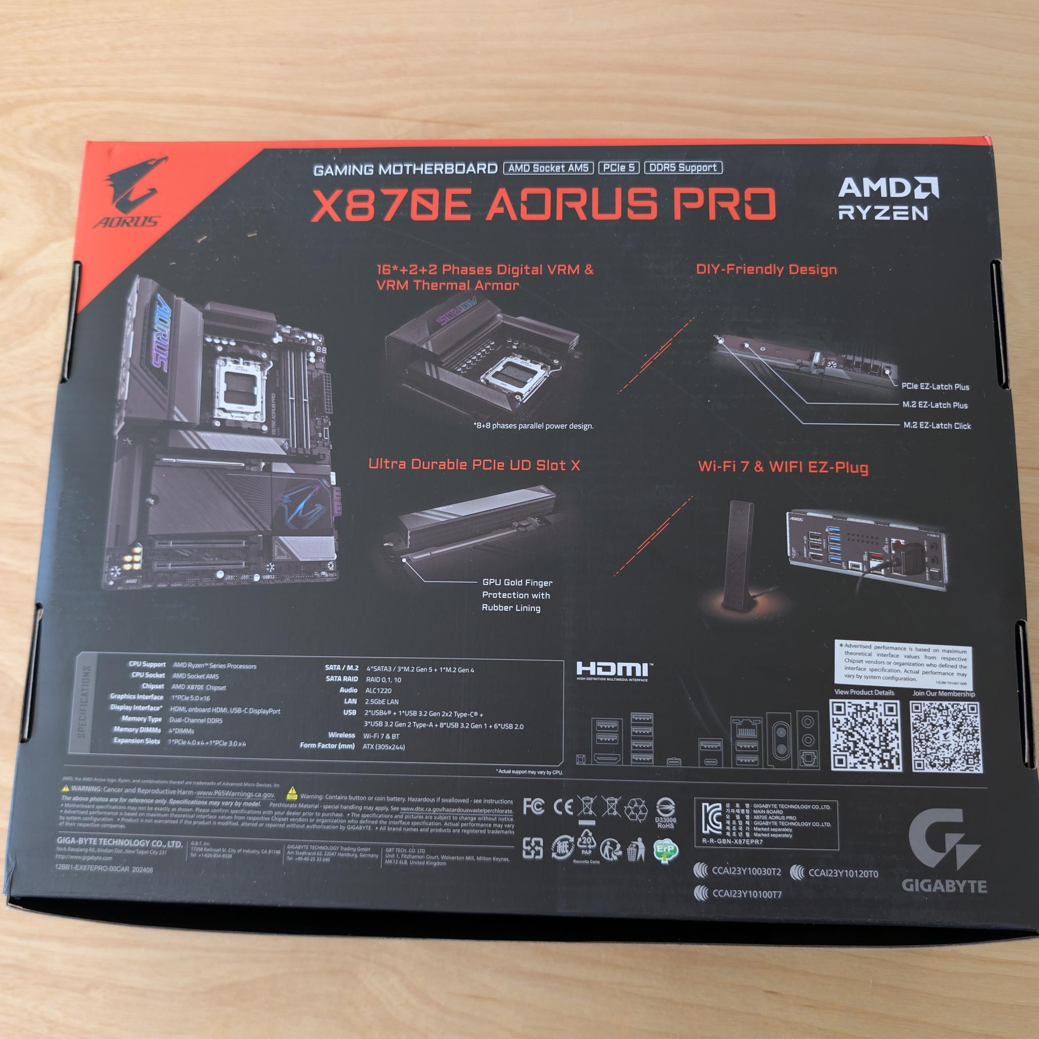 Brand New Gigabyte X870E AORUS PRO | AM5 | DDR5 | PCIe 5.0 | WiFi 7 | USB4 | Ryzen 9000 Ready
